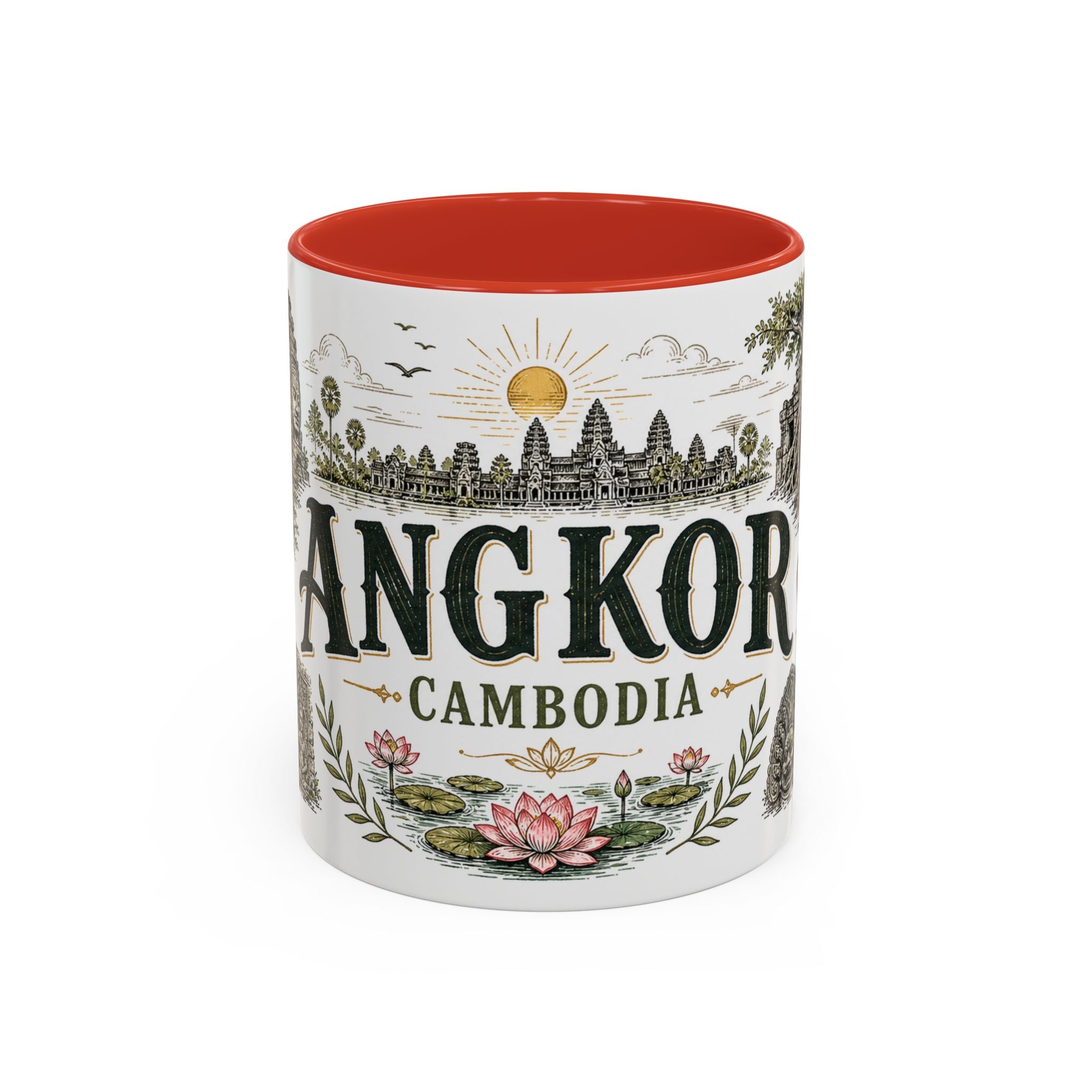 Angkor Coffee Mug | Travel Destination Souvenir Gift | Accent Color Ceramic 11oz 15oz