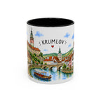 Cesky Krumlov Illustrated Travel Mug | Czechia Souvenir Accent Coffee Mug | 11oz 15oz Ceramic Cup