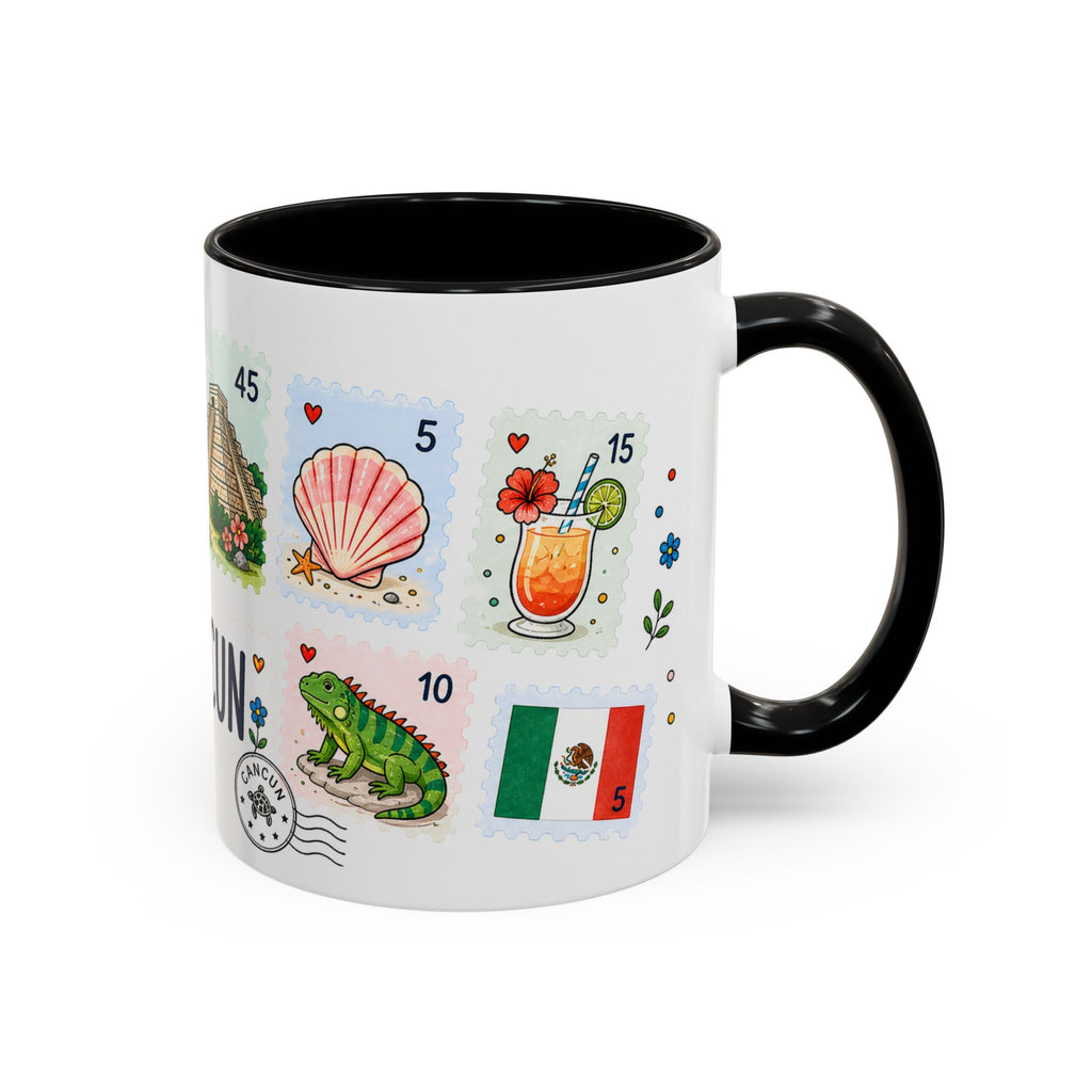 Cancun Coffee Mug | Postage Stamp Collage Mug | Travel Souvenir Accent Cup 11oz 15oz