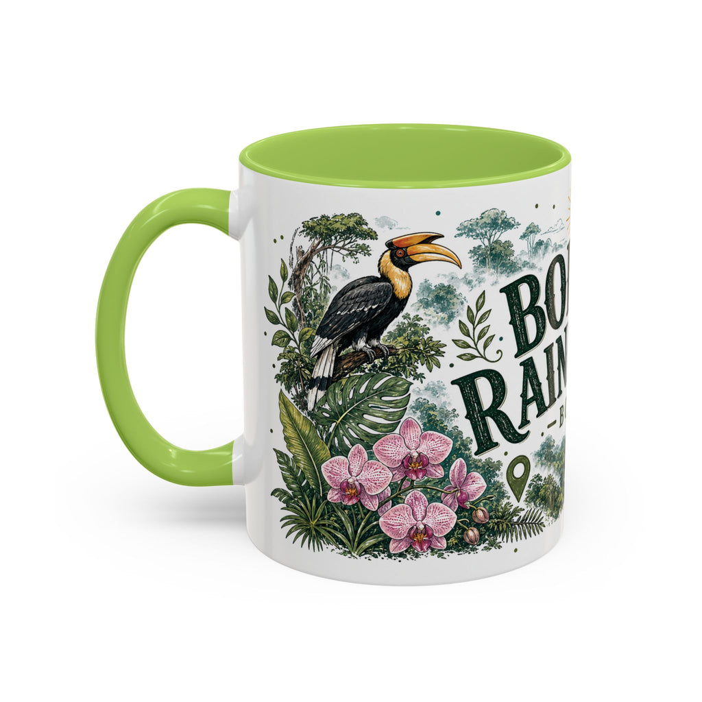 Borneo Rainforest Coffee Mug | Travel Destination Souvenir Gift | Accent Color Ceramic 11oz 15oz