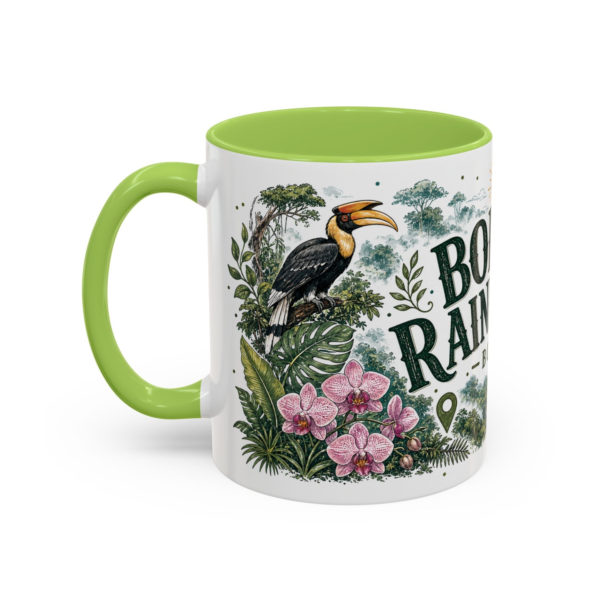 Borneo Rainforest Coffee Mug | Travel Destination Souvenir Gift | Accent Color Ceramic 11oz 15oz