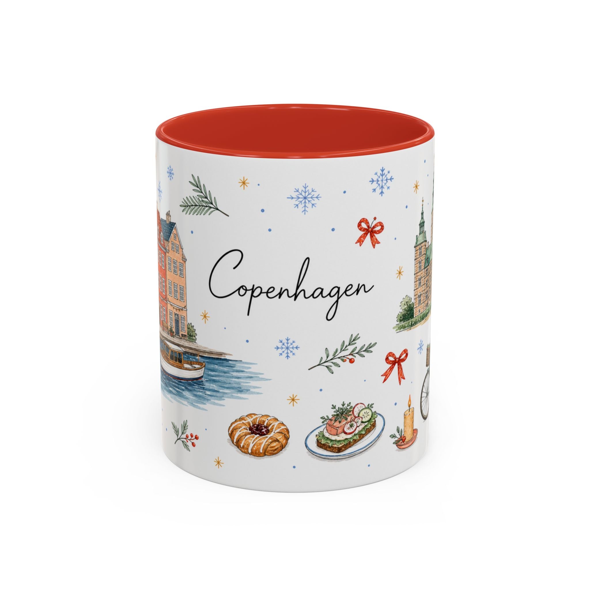 Copenhagen Christmas Mug | Watercolor Travel Souvenir | Holiday Gift | Accent Ceramic Coffee Cup 11oz 15oz