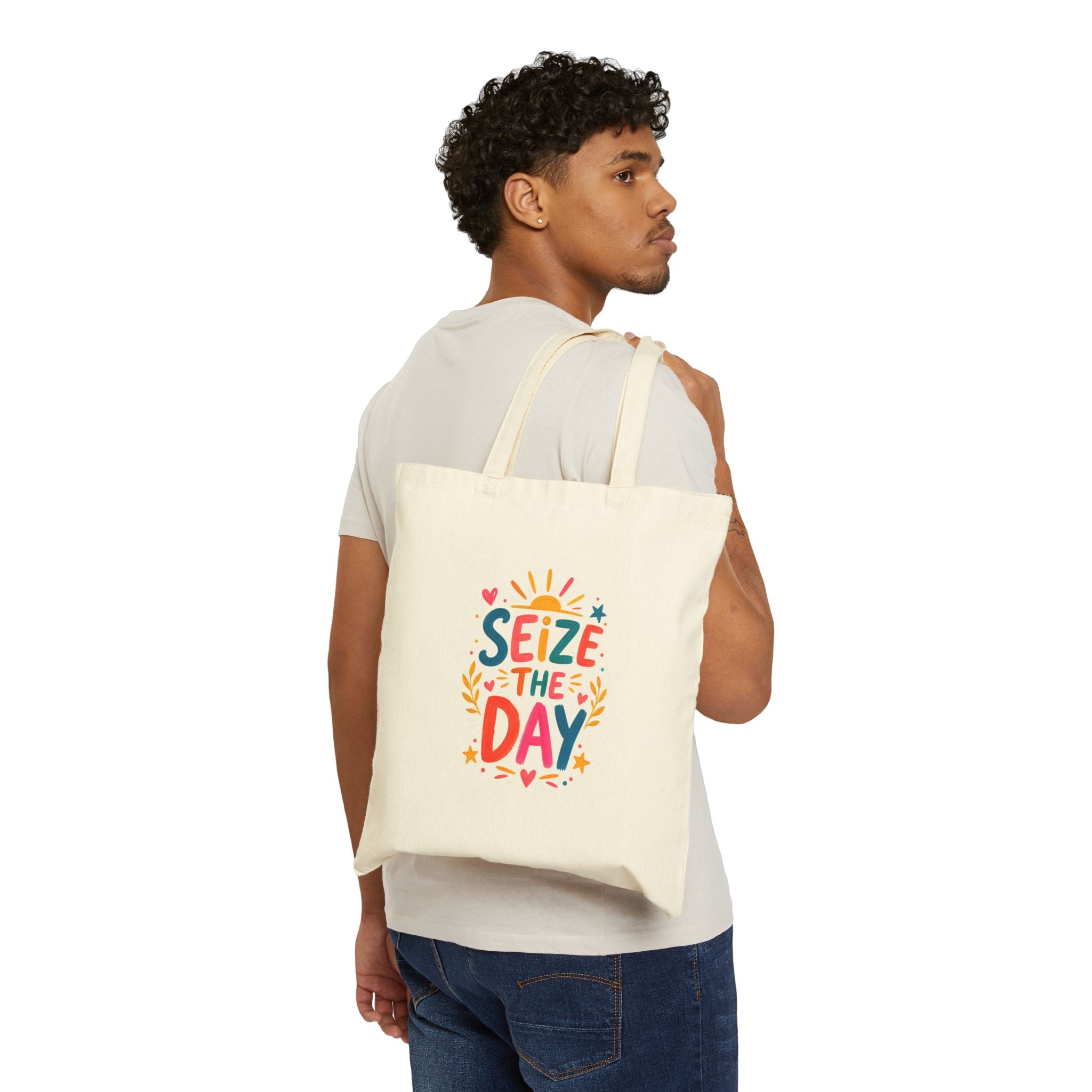 Seize The Day Tote Bag | Ancient Wisdom Quote Canvas Bag | Colorful Philosophy Gift