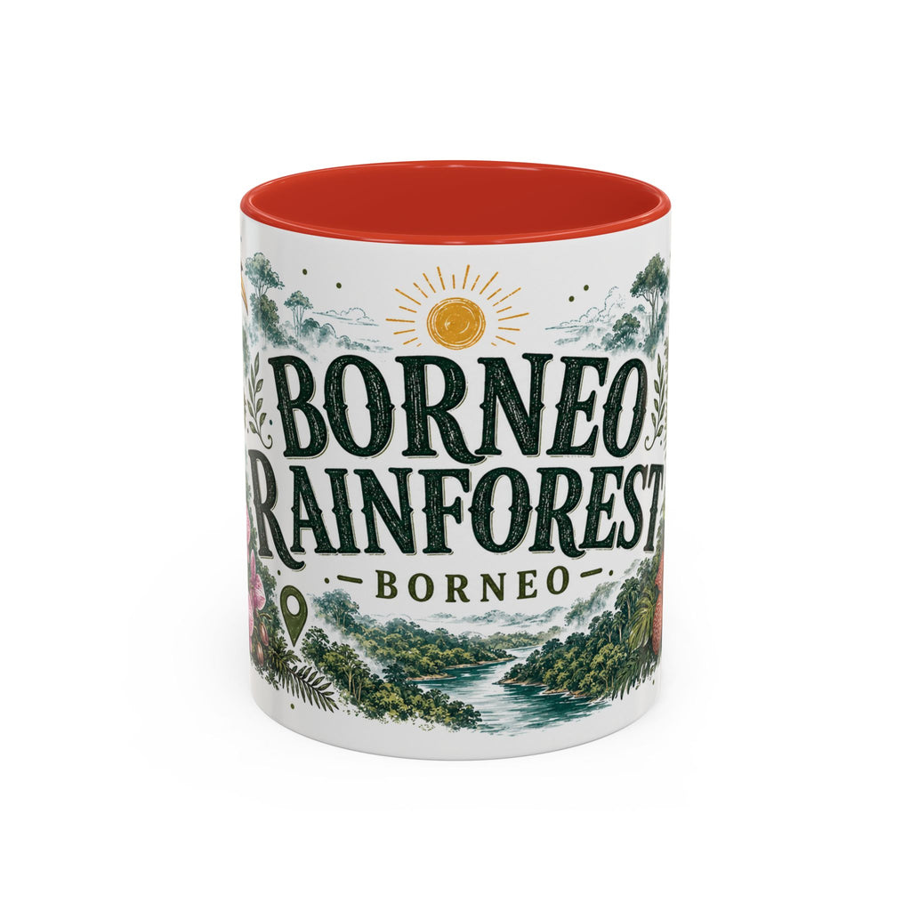 Borneo Rainforest Coffee Mug | Travel Destination Souvenir Gift | Accent Color Ceramic 11oz 15oz