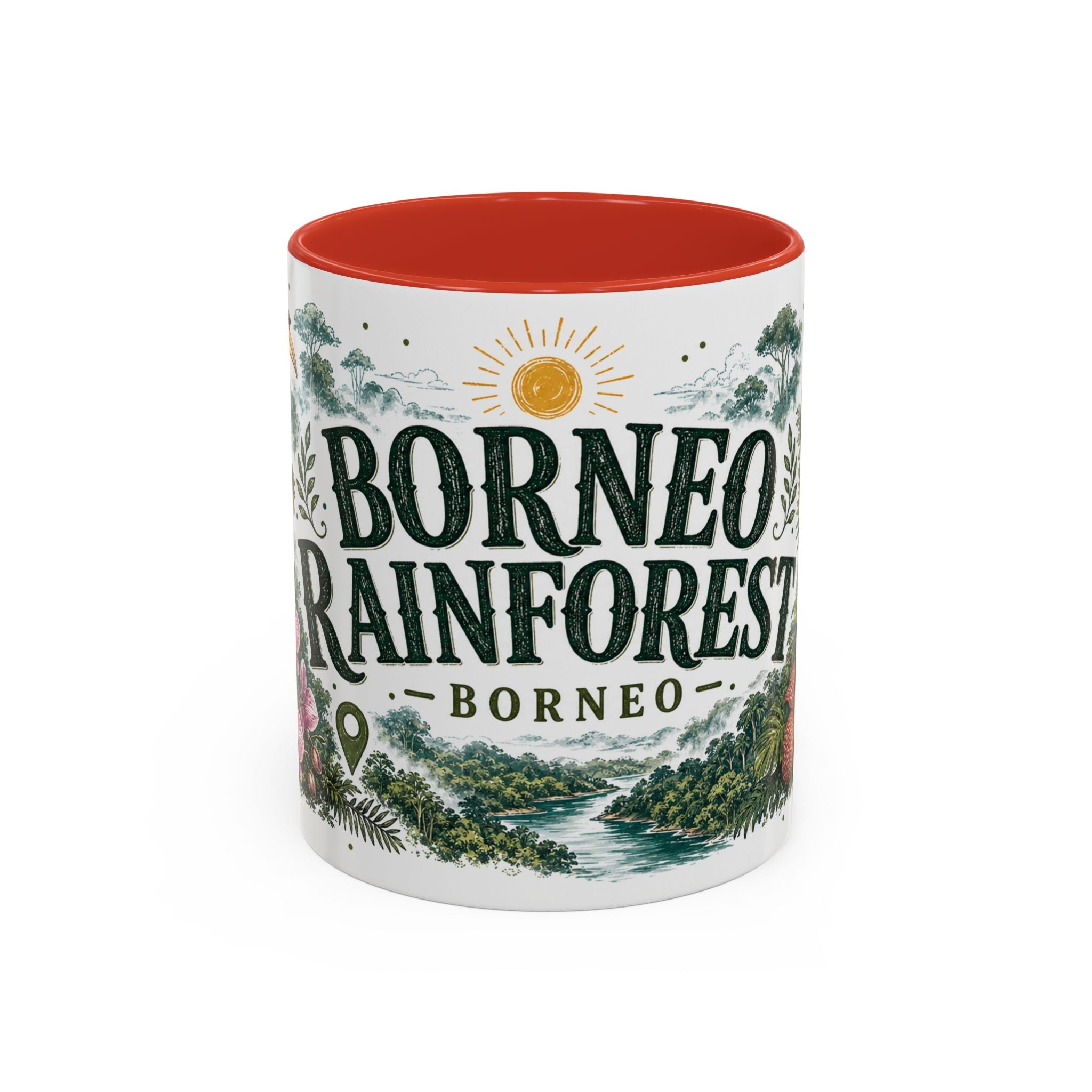 Borneo Rainforest Coffee Mug | Travel Destination Souvenir Gift | Accent Color Ceramic 11oz 15oz