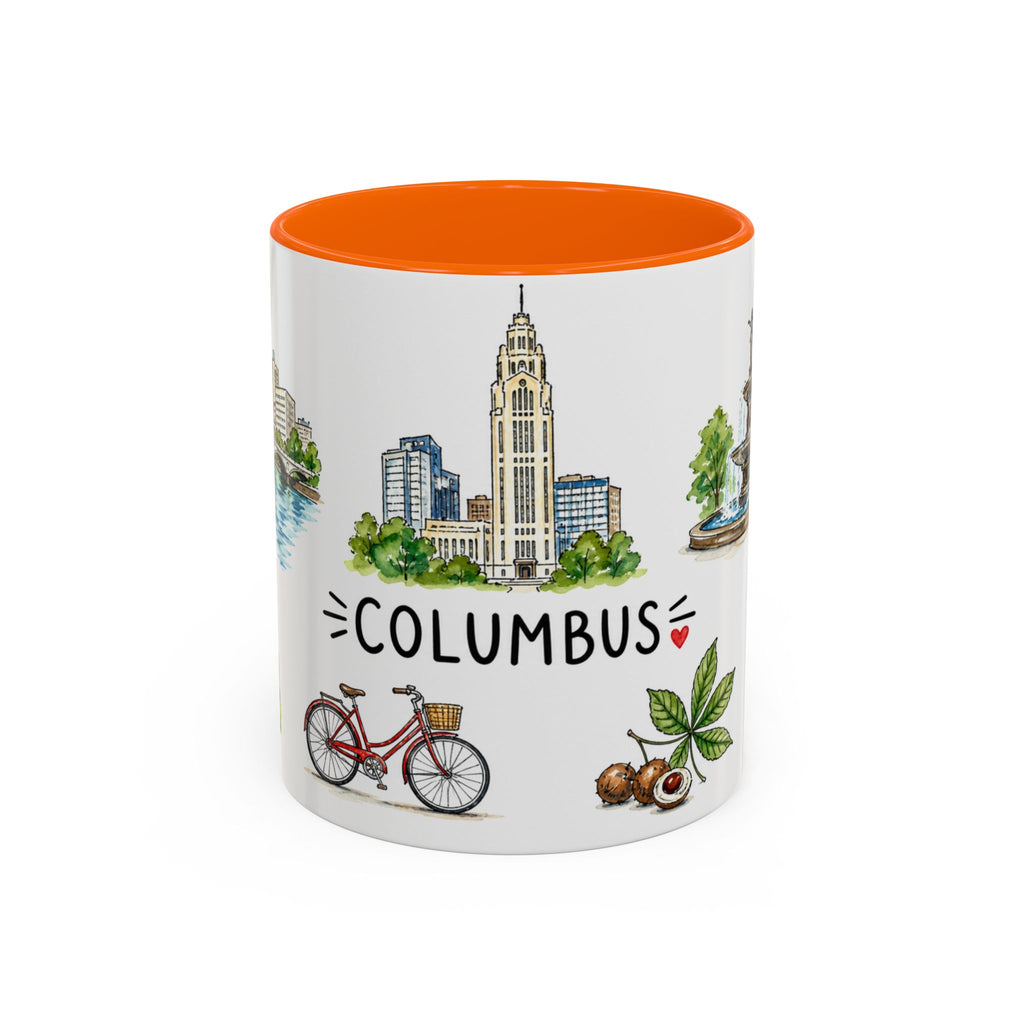 Columbus Illustrated Travel Mug | City Souvenir Accent Coffee Mug | 11oz 15oz Ceramic Cup