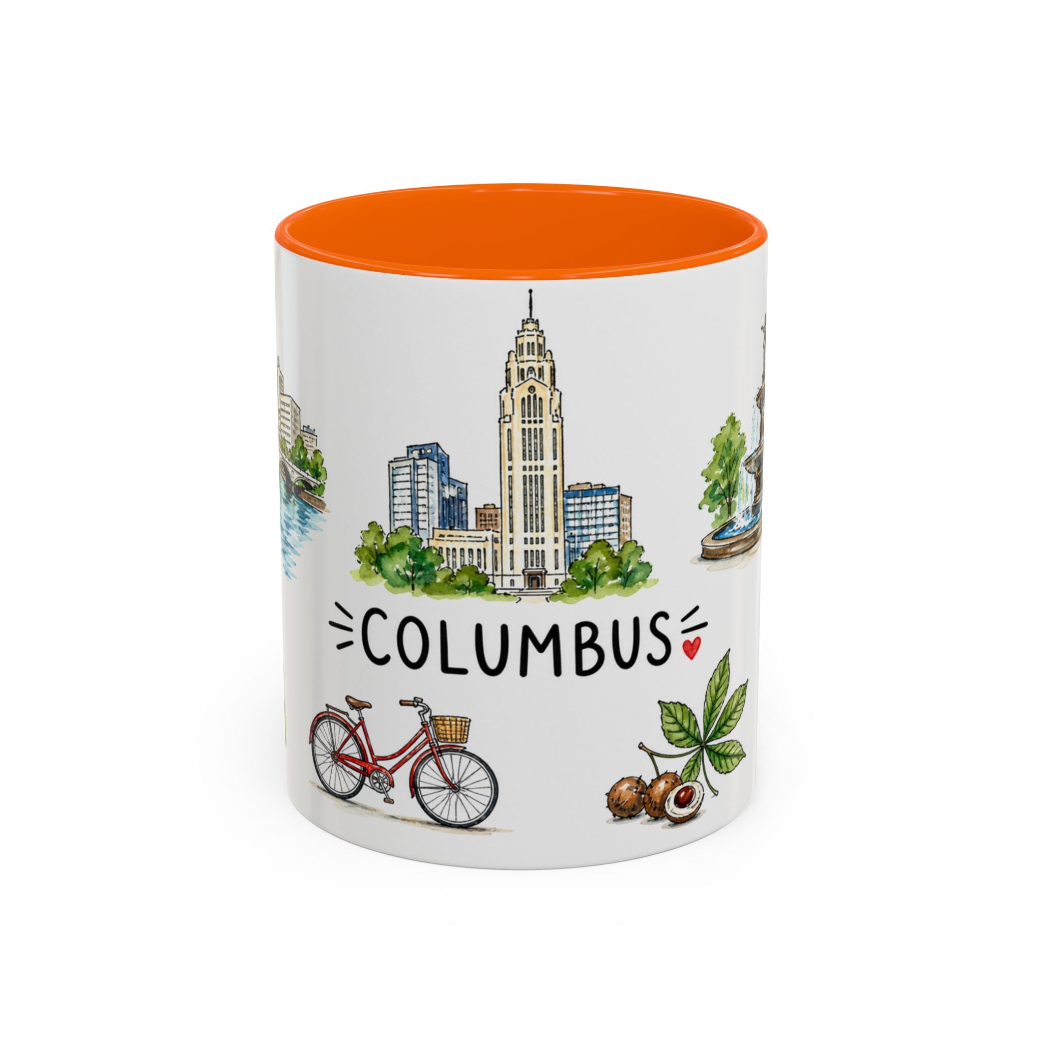 Columbus Illustrated Travel Mug | City Souvenir Accent Coffee Mug | 11oz 15oz Ceramic Cup