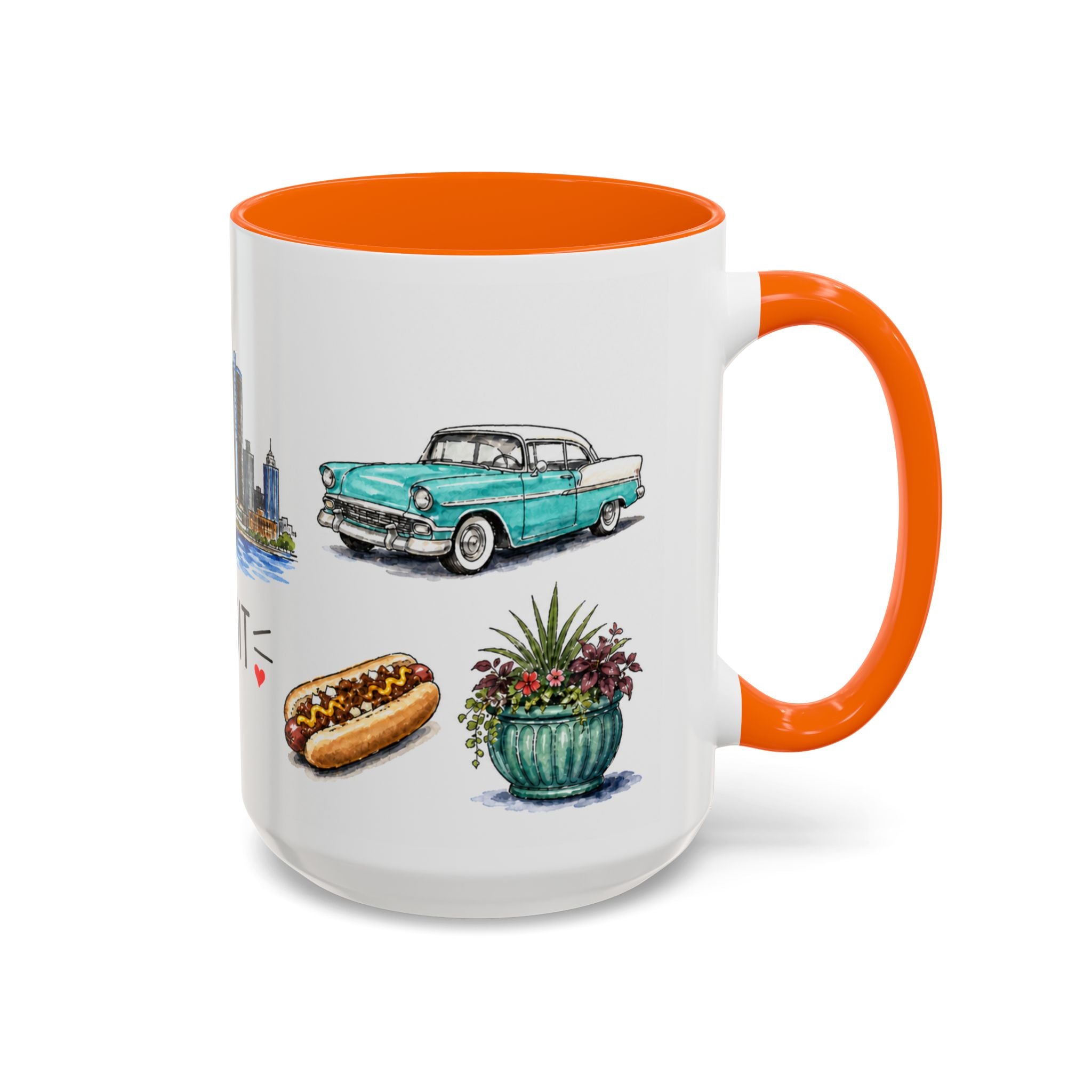 Detroit Illustrated Travel Mug | City Souvenir Accent Coffee Mug | 11oz 15oz Ceramic Cup