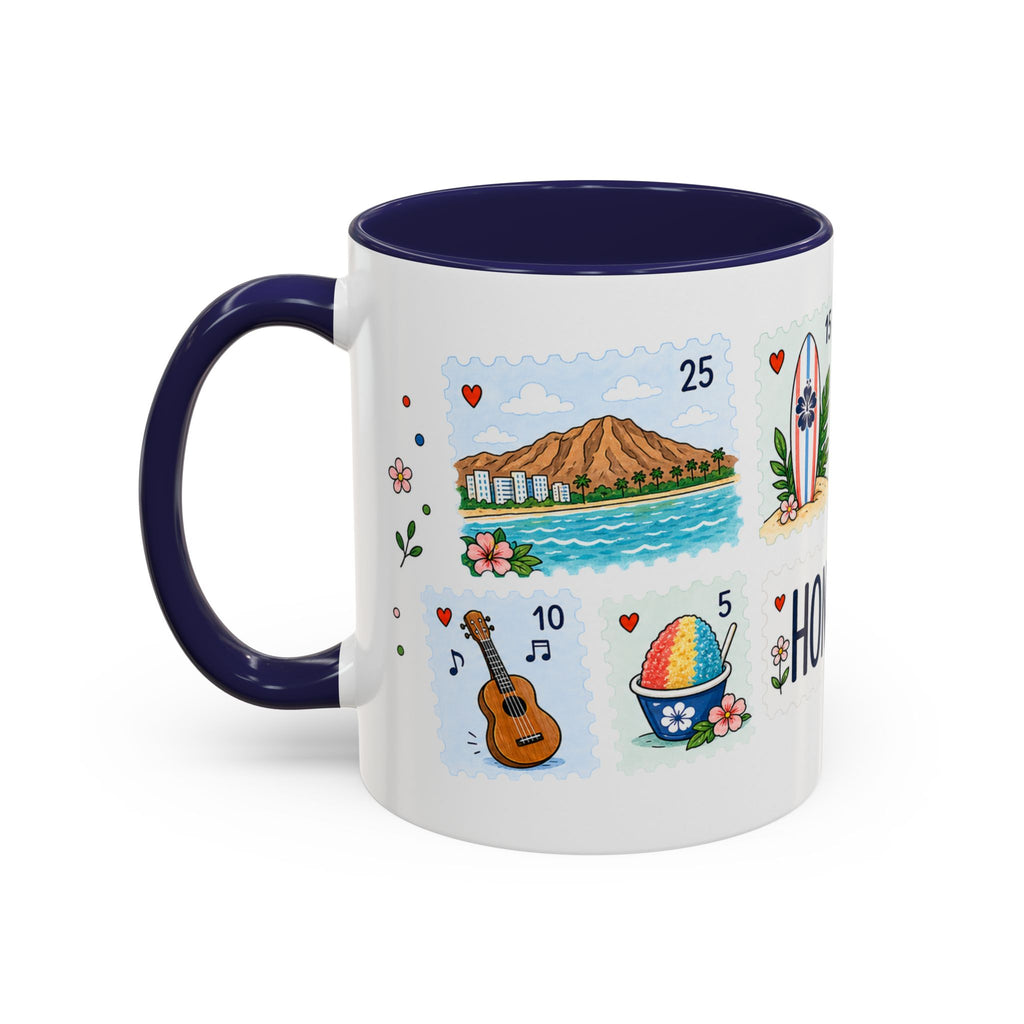 Honolulu Coffee Mug | Postage Stamp Collage Mug | Travel Souvenir Accent Cup 11oz 15oz