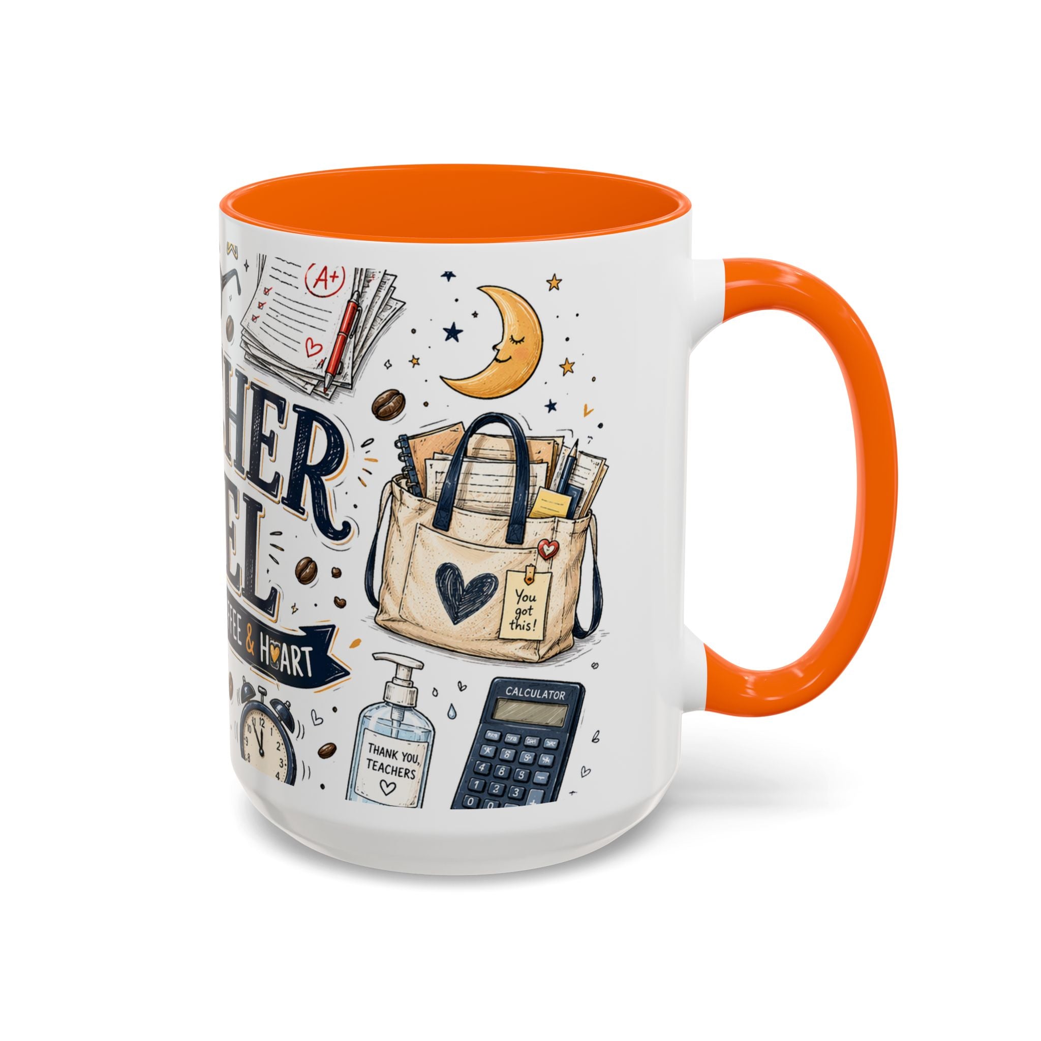 Teacher Fuel Coffee Mug | Powered by Coffee and Wine Funny Gift | Accent Color Ceramic 11oz 15oz