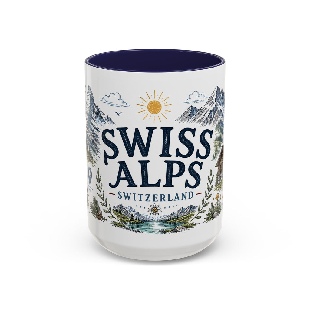 Swiss Alps Coffee Mug | Travel Destination Souvenir Gift | Accent Color Ceramic 11oz 15oz