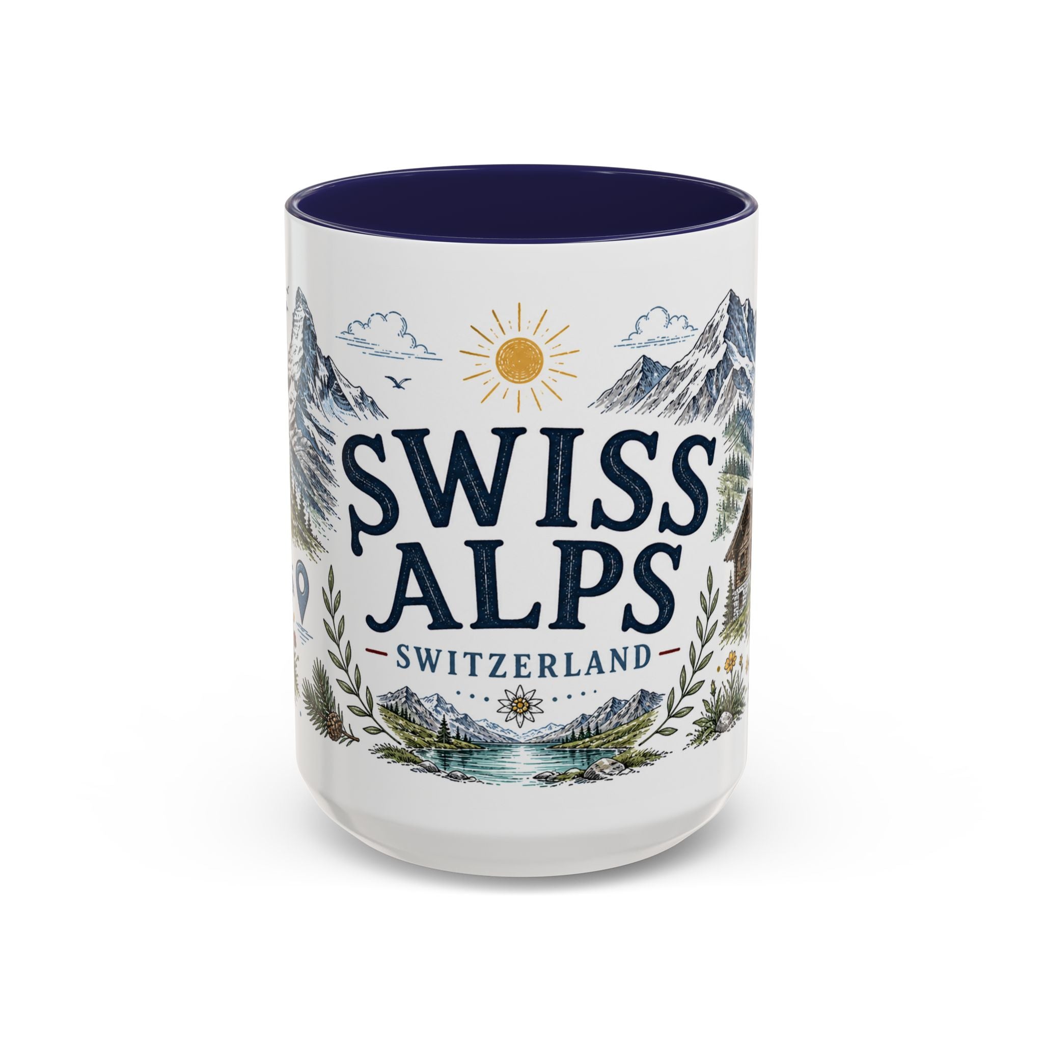 Swiss Alps Coffee Mug | Travel Destination Souvenir Gift | Accent Color Ceramic 11oz 15oz