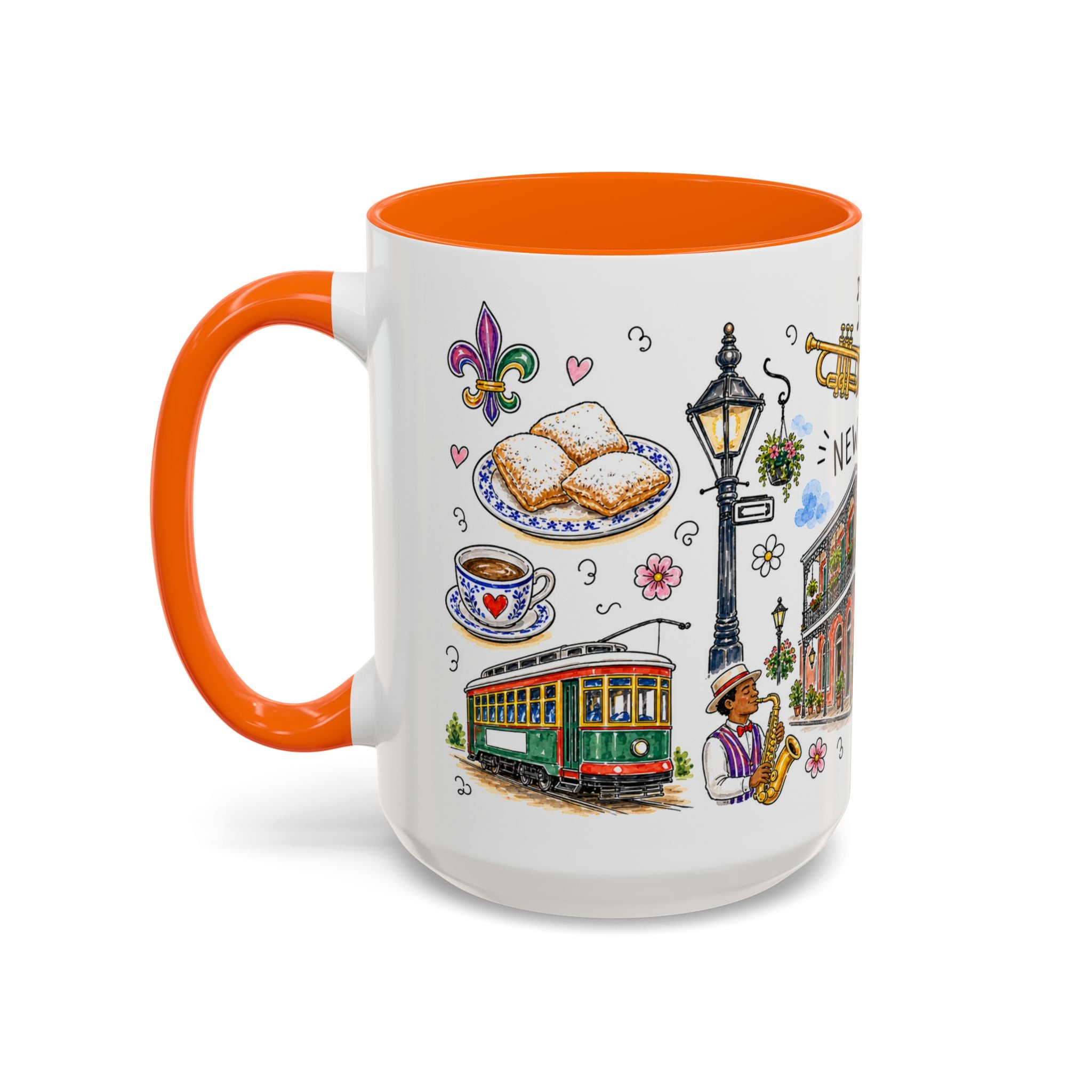 New Orleans Illustrated Travel Mug | City Souvenir Accent Coffee Mug | 11oz 15oz Ceramic Cup