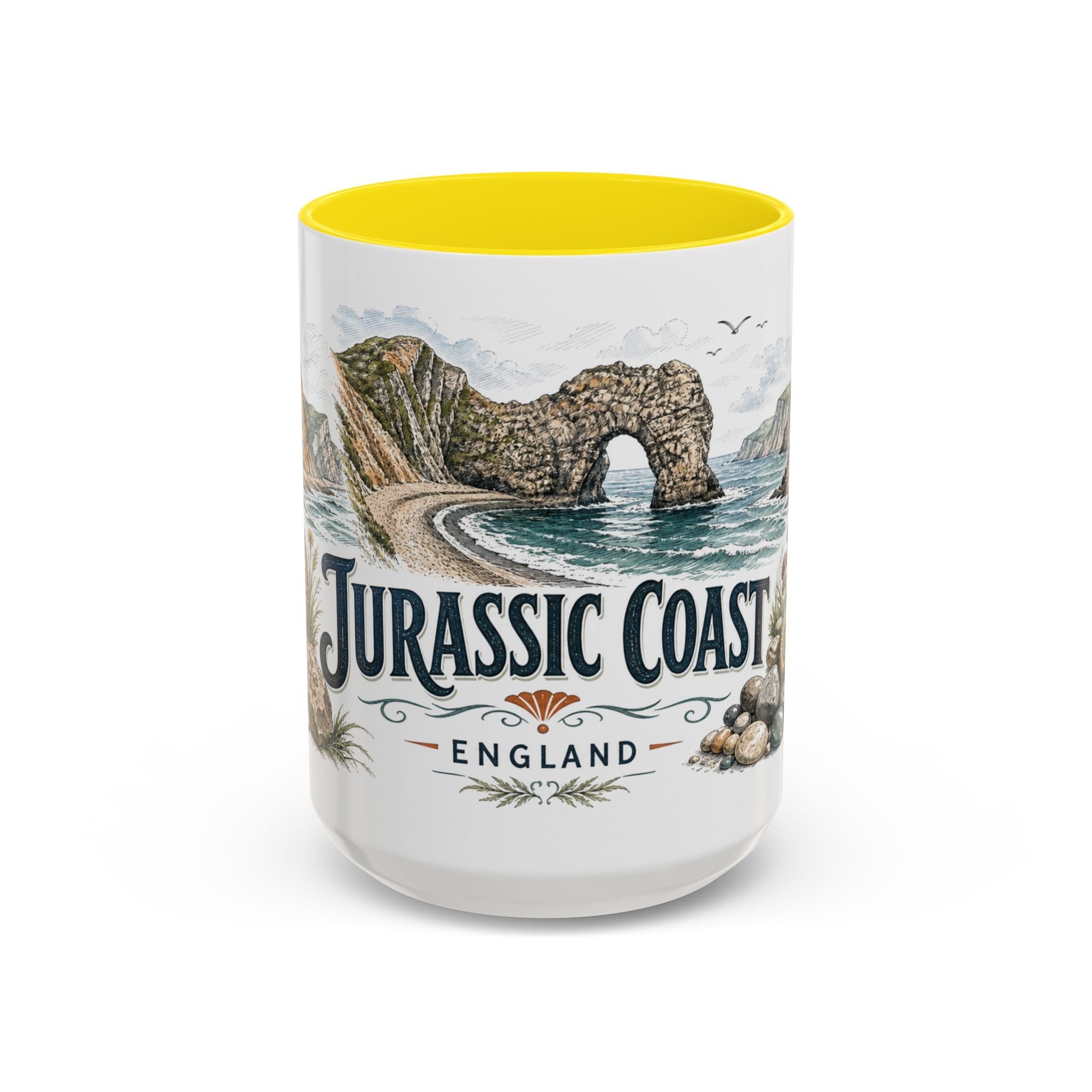 Jurassic Coast Mug, England Travel Souvenir, Bucket List Gift, Accent Ceramic Coffee Mug 11oz 15oz