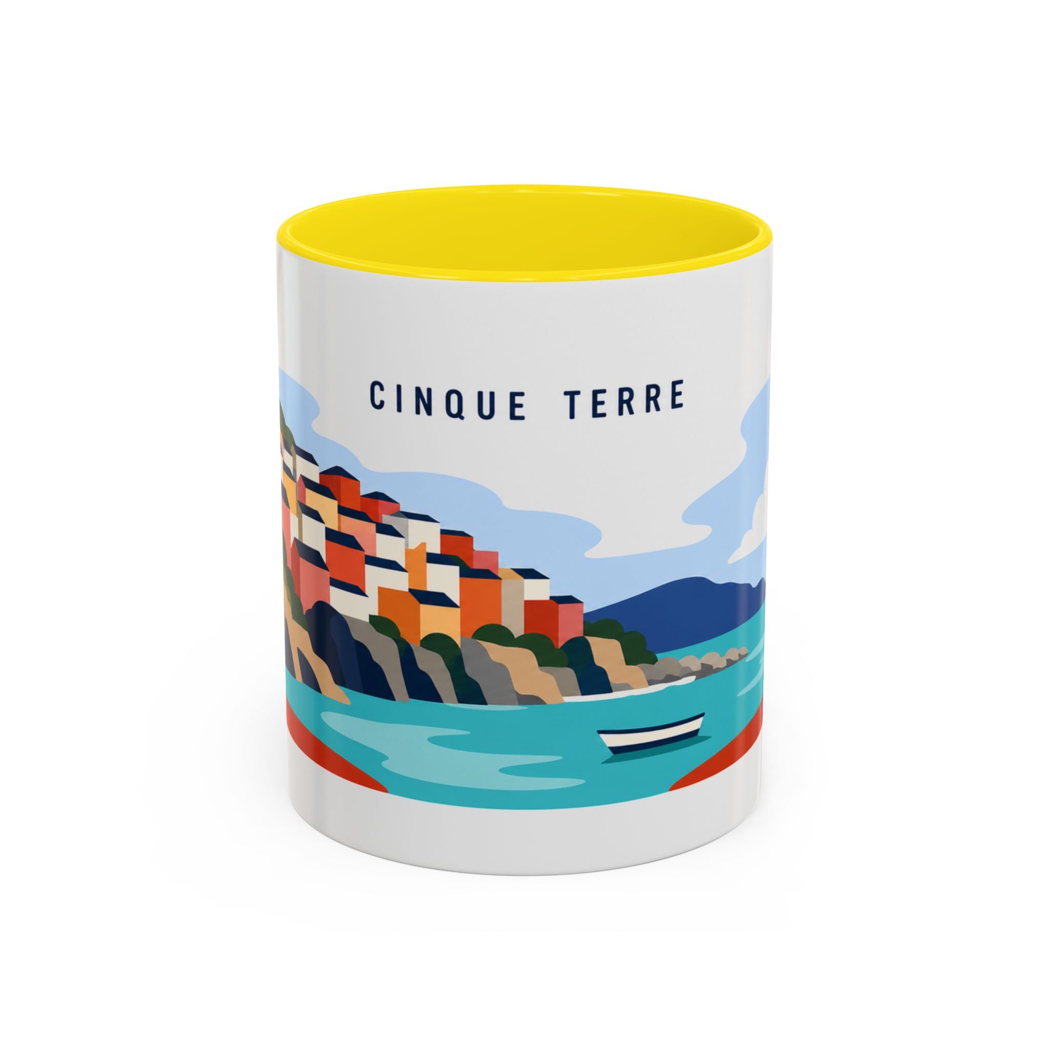 Cinque Terre Coffee Mug | Travel Destination Souvenir Gift | Accent Color Ceramic 11oz 15oz