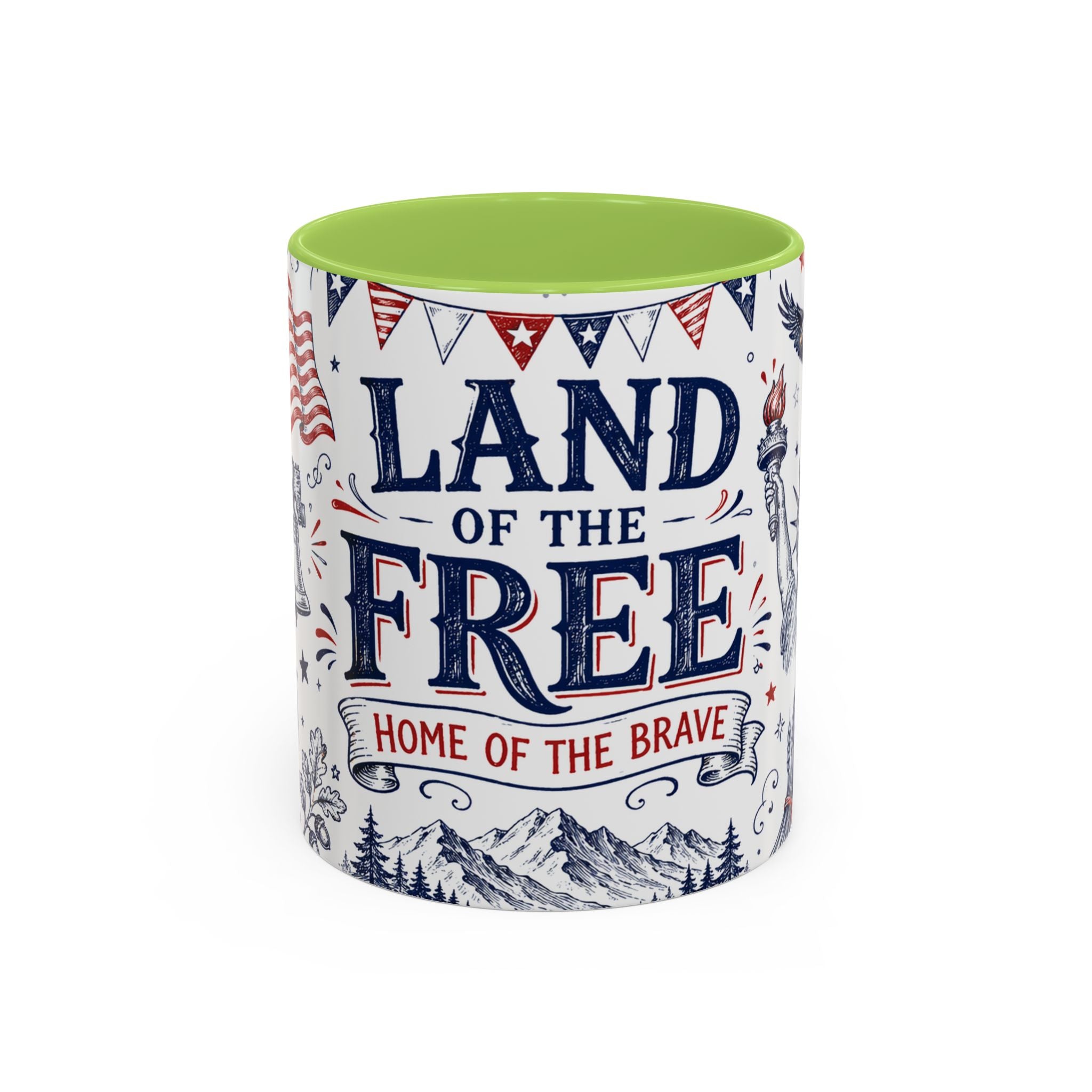 Land of the Free Coffee Mug | Home of the Brave 4th of July Gift | Accent Color Ceramic 11oz 15oz