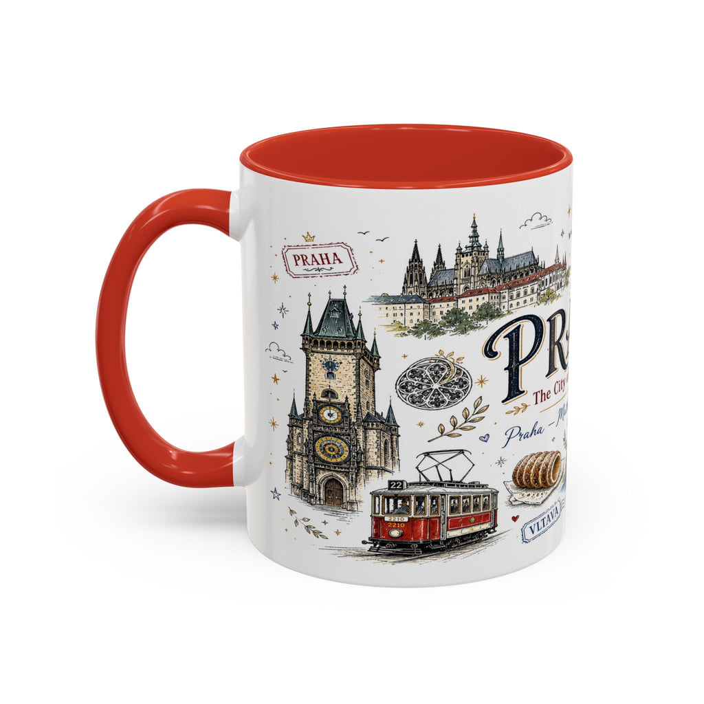 Prague Coffee Mug | Czech Republic Souvenir Travel Gift | Accent Color Ceramic 11oz 15oz