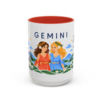Gemini Zodiac Coffee Mug | Twins and Floral Design | Astrology Birthday Gift | 11 oz 15 oz Ceramic Accent Mug