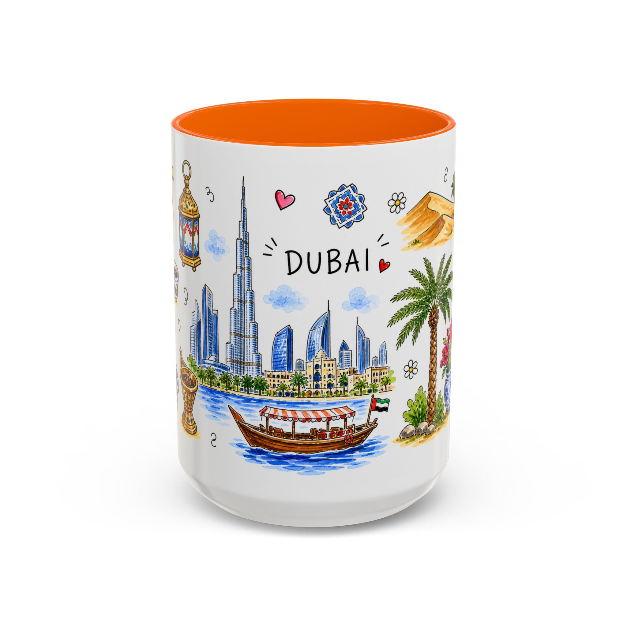 Dubai Illustrated Travel Mug | City Souvenir Accent Coffee Mug | 11oz 15oz Ceramic Cup