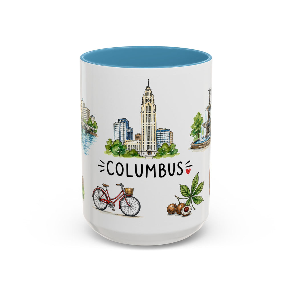 Columbus Illustrated Travel Mug | City Souvenir Accent Coffee Mug | 11oz 15oz Ceramic Cup