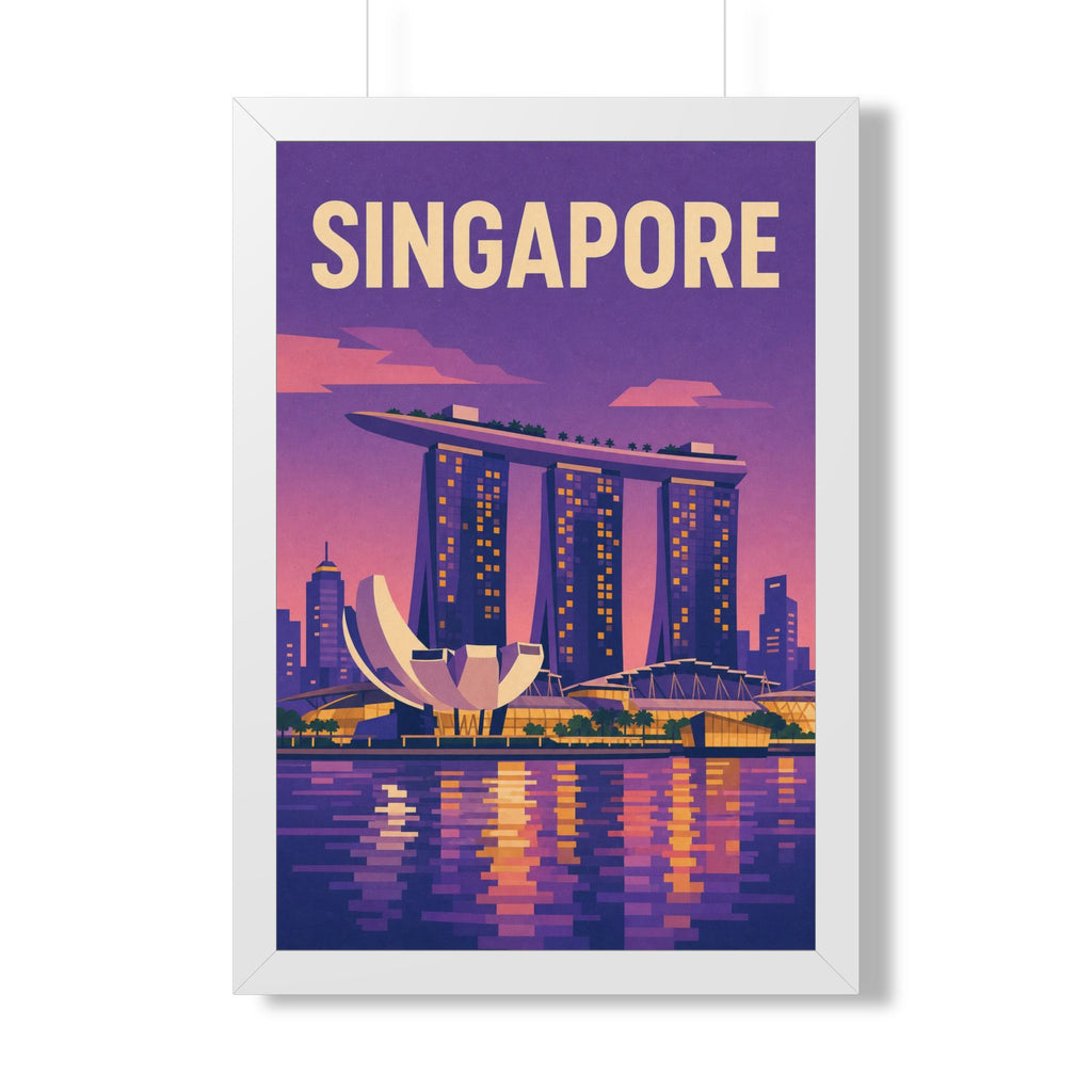 Singapore Marina Bay Singapore Framed Poster | Vintage Travel Wall Art | Black Walnut White Frame | 16x24 20x30