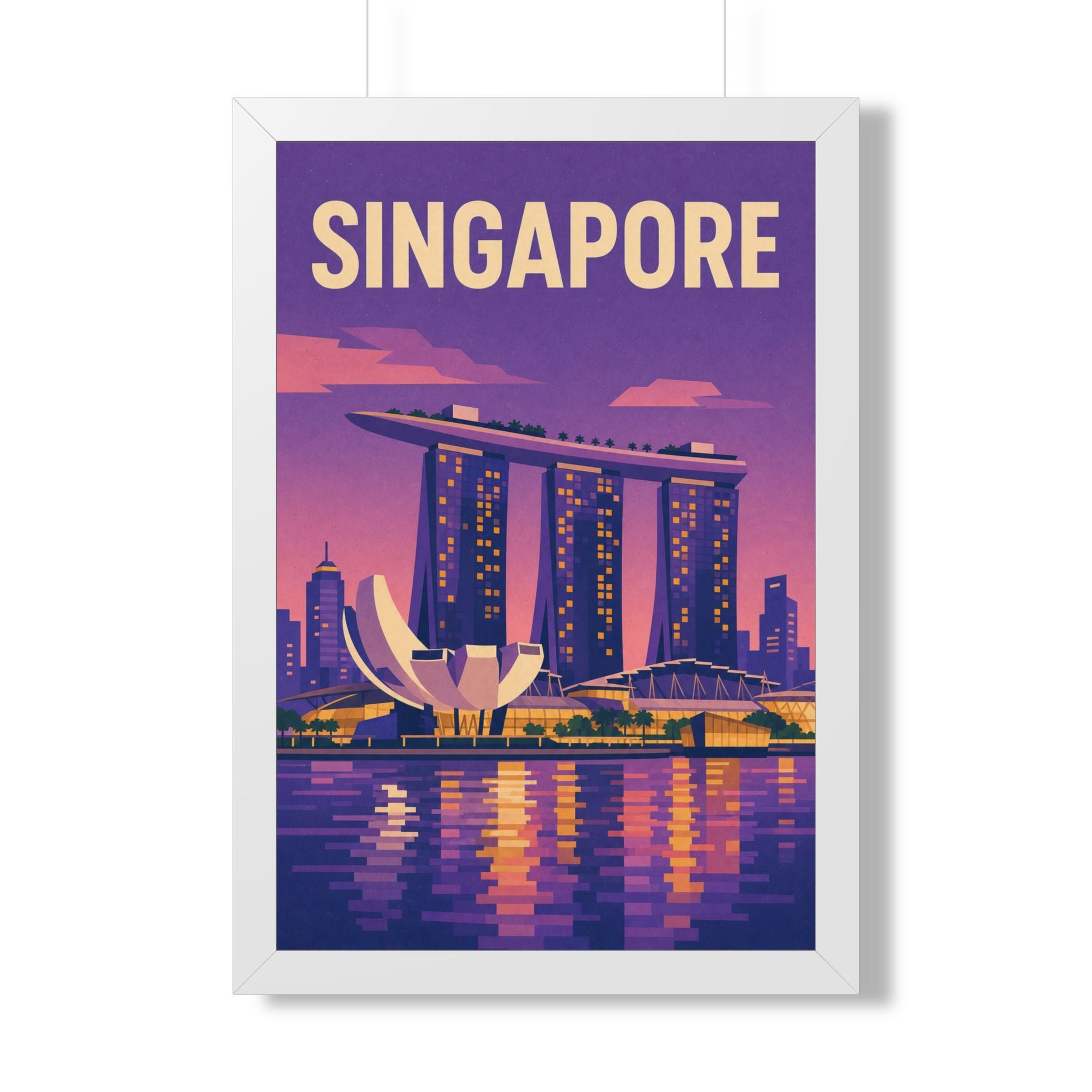 Singapore Marina Bay Singapore Framed Poster | Vintage Travel Wall Art | Black Walnut White Frame | 16x24 20x30