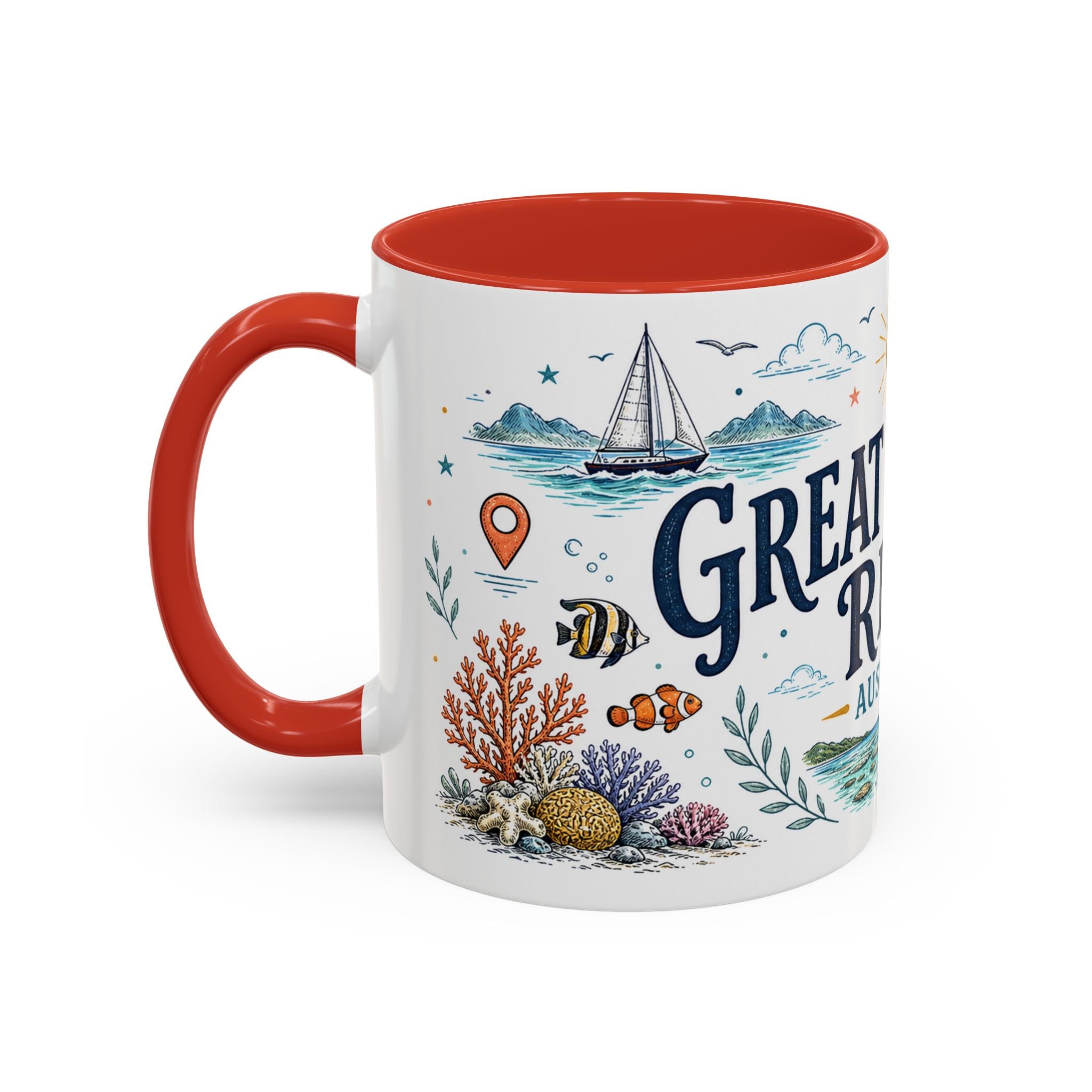 Great Barrier Reef Coffee Mug | Travel Destination Souvenir Gift | Accent Color Ceramic 11oz 15oz