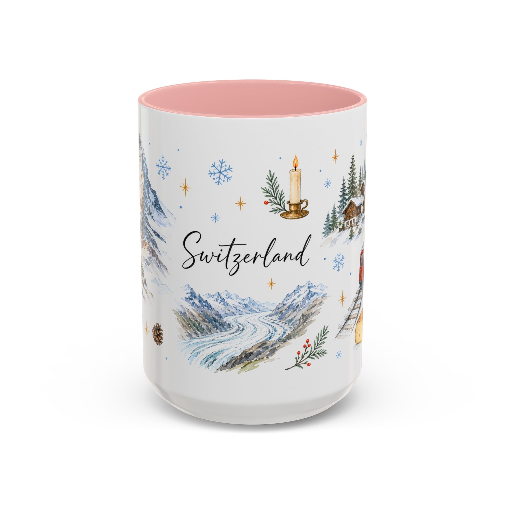 Switzerland Christmas Mug | Watercolor Travel Souvenir | Holiday Gift | Accent Ceramic Coffee Cup 11oz 15oz