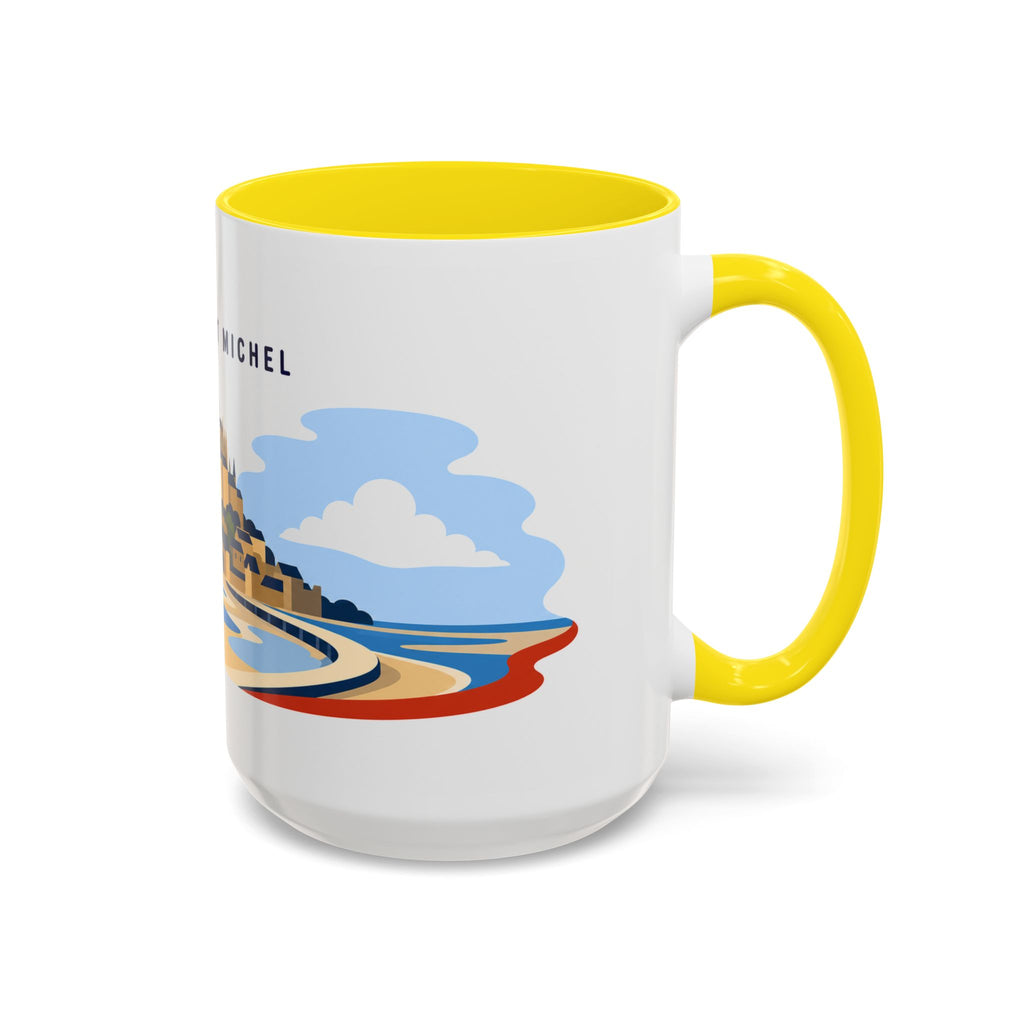 Mont Saint Michel Coffee Mug | Travel Destination Souvenir Gift | Accent Color Ceramic 11oz 15oz