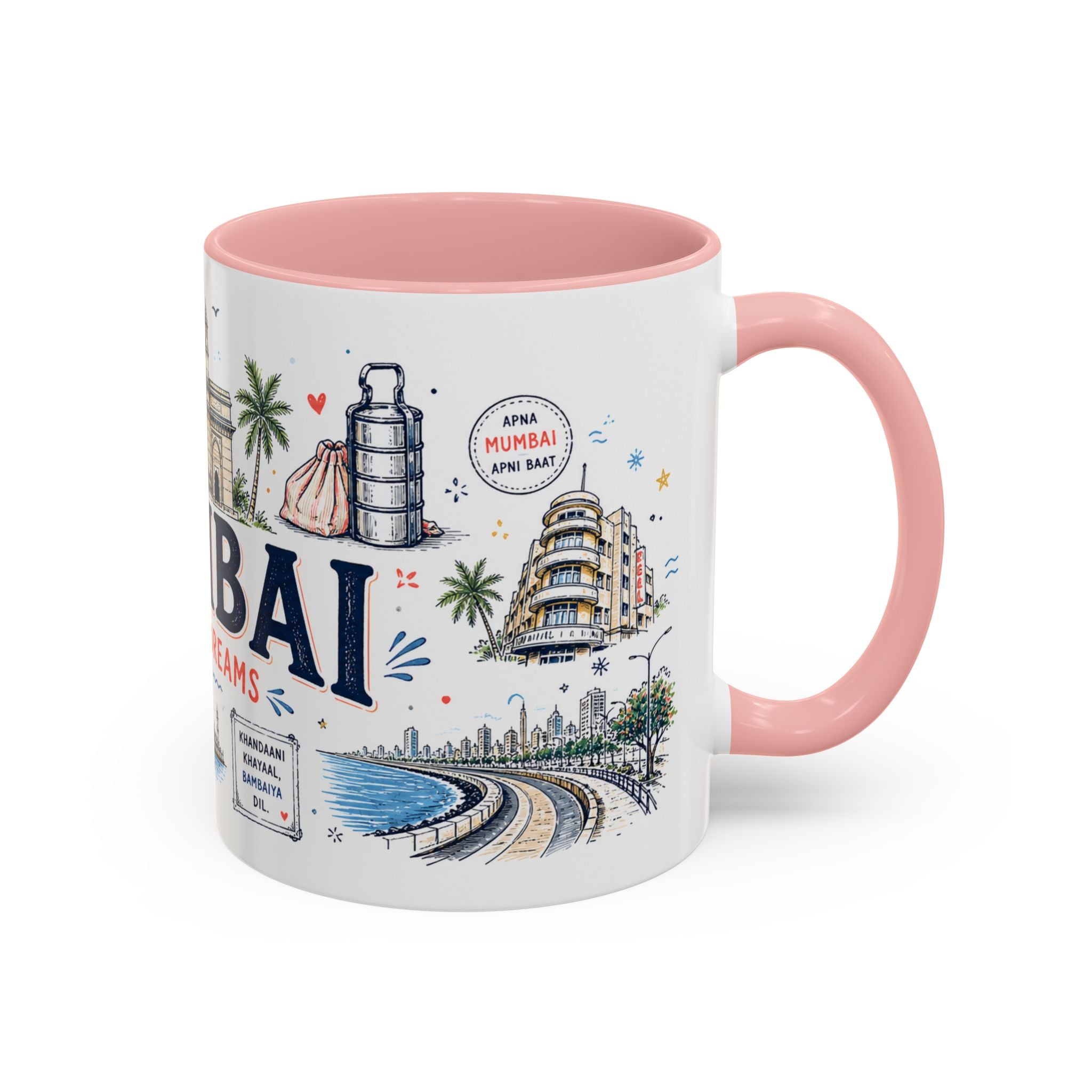 Mumbai Coffee Mug | India Souvenir Travel Gift | Accent Color Ceramic 11oz 15oz