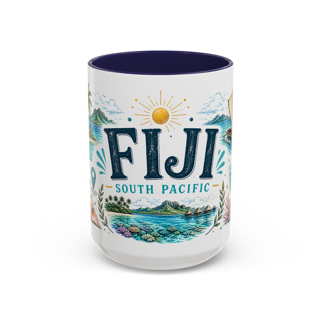 Fiji Coffee Mug | Travel Destination Souvenir Gift | Accent Color Ceramic 11oz 15oz