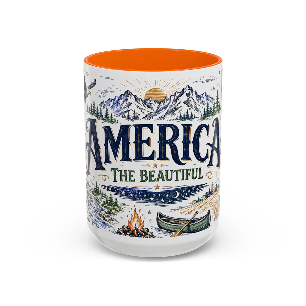 America the Beautiful Coffee Mug | Patriotic USA Gift | Accent Color Ceramic 11oz 15oz