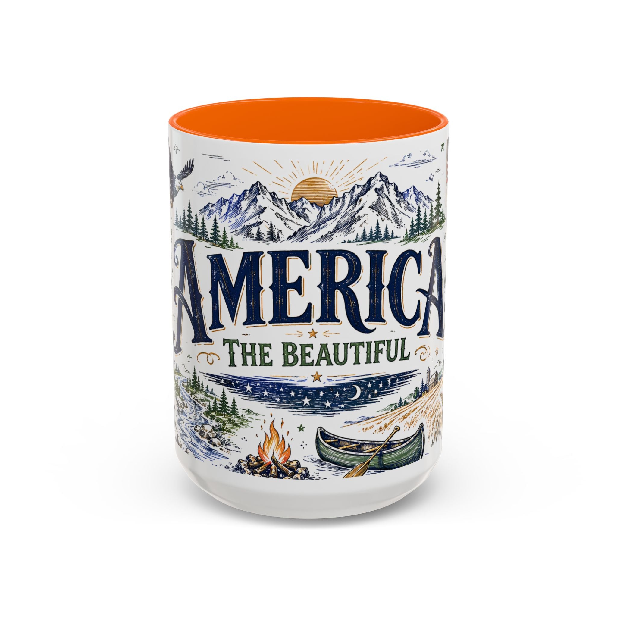 America the Beautiful Coffee Mug | Patriotic USA Gift | Accent Color Ceramic 11oz 15oz