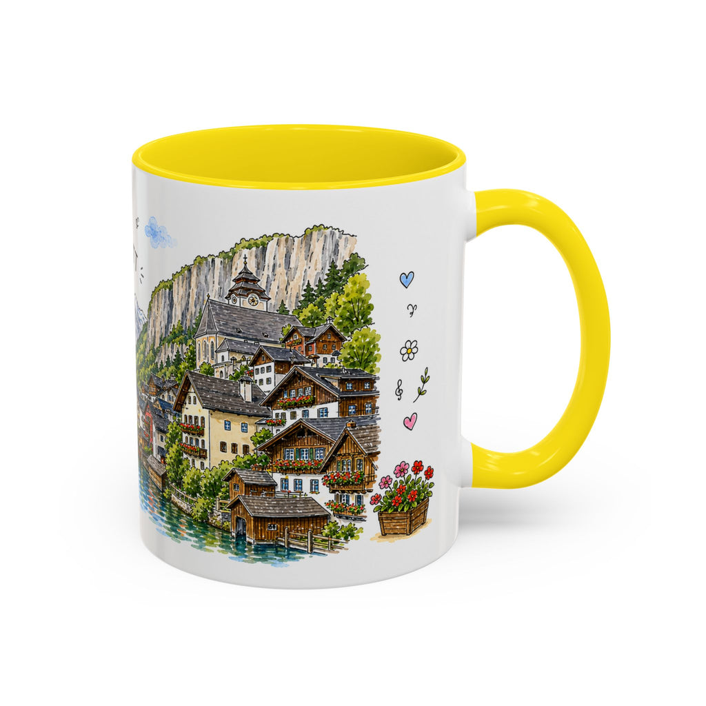 Hallstatt Illustrated Travel Mug | Austria Souvenir Accent Coffee Mug | 11oz 15oz Ceramic Cup