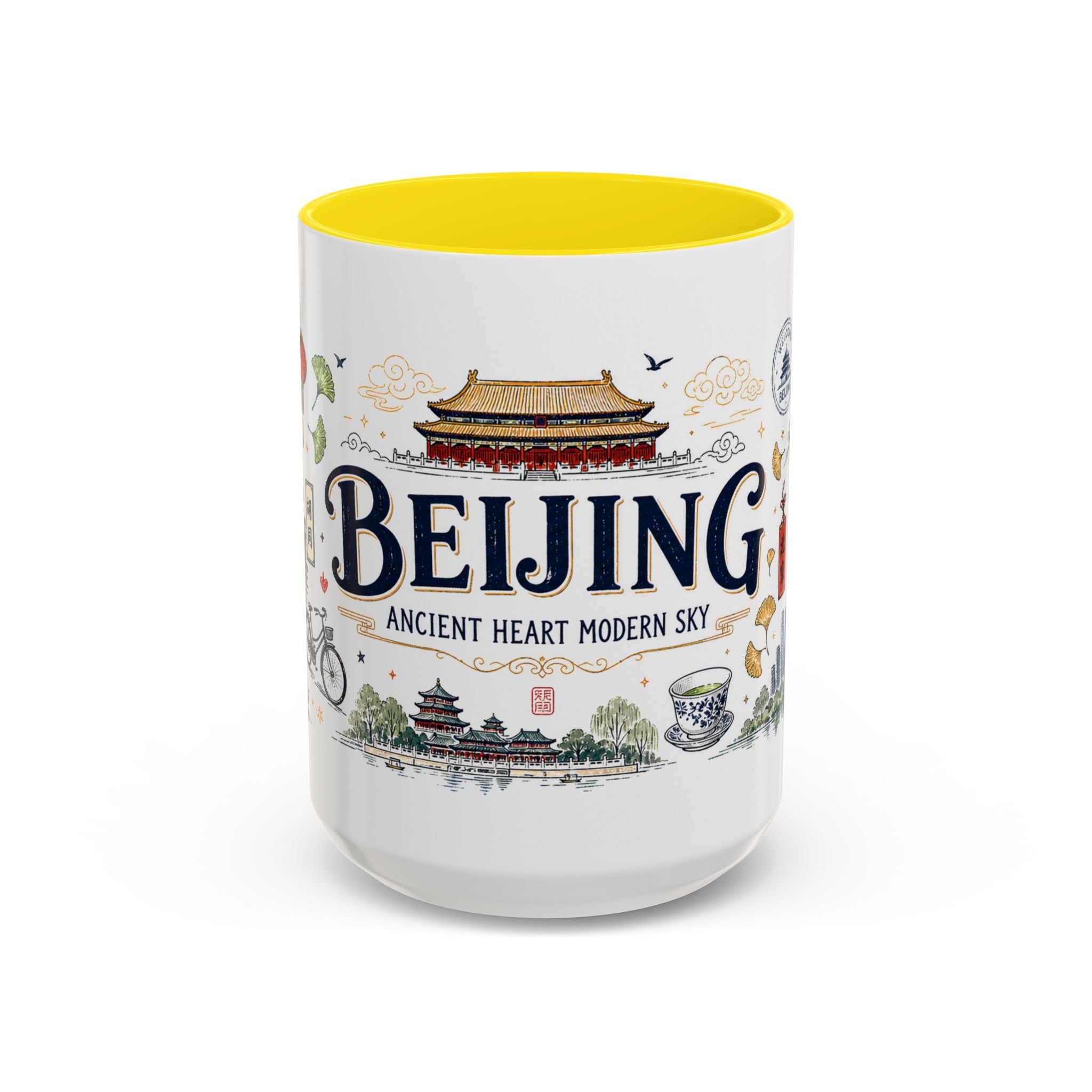 Beijing Coffee Mug | China Souvenir Travel Gift | Accent Color Ceramic 11oz 15oz