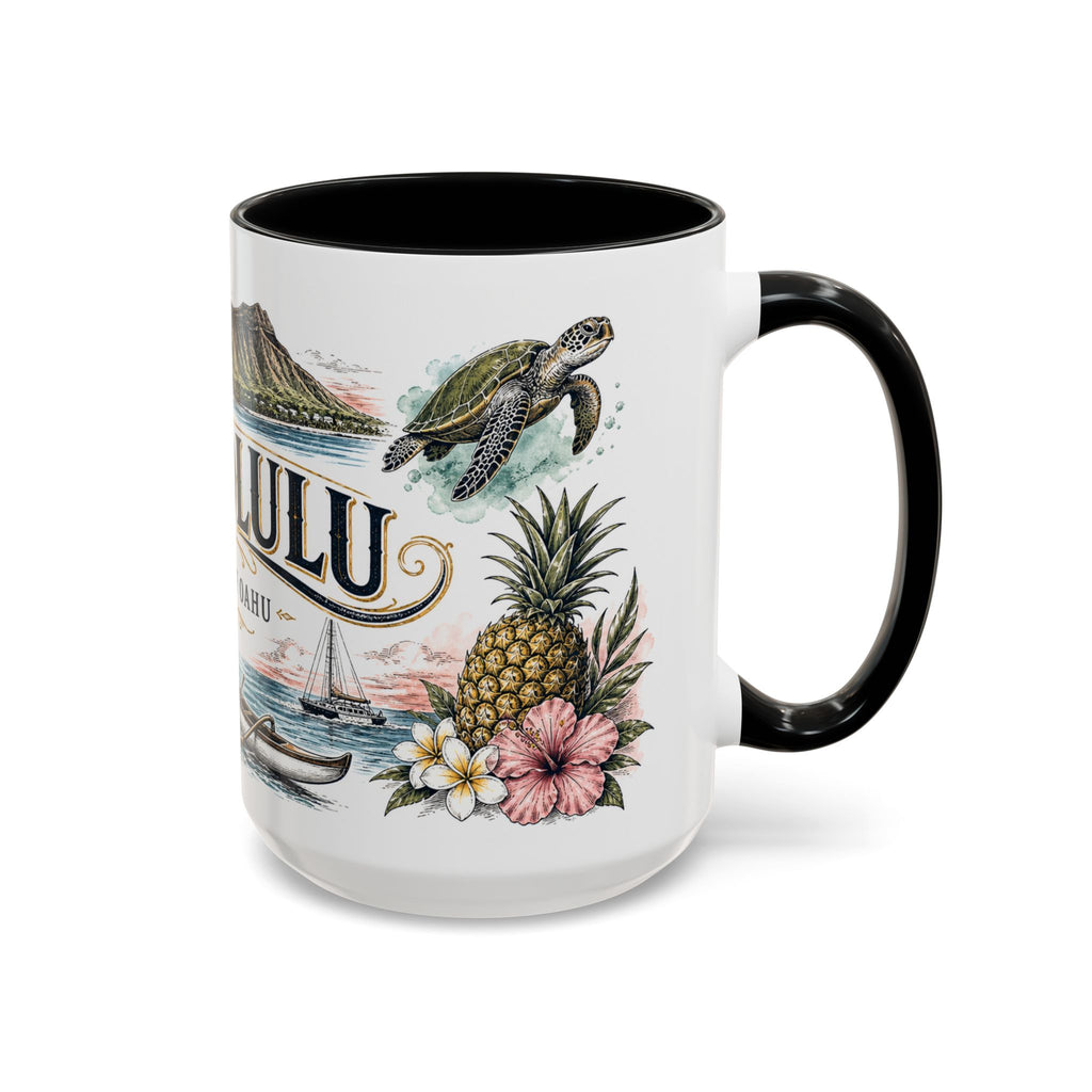 Honolulu Coffee Mug | United States Travel Souvenir | Vintage Illustrated City Gift | 11 oz 15 oz Accent Mug