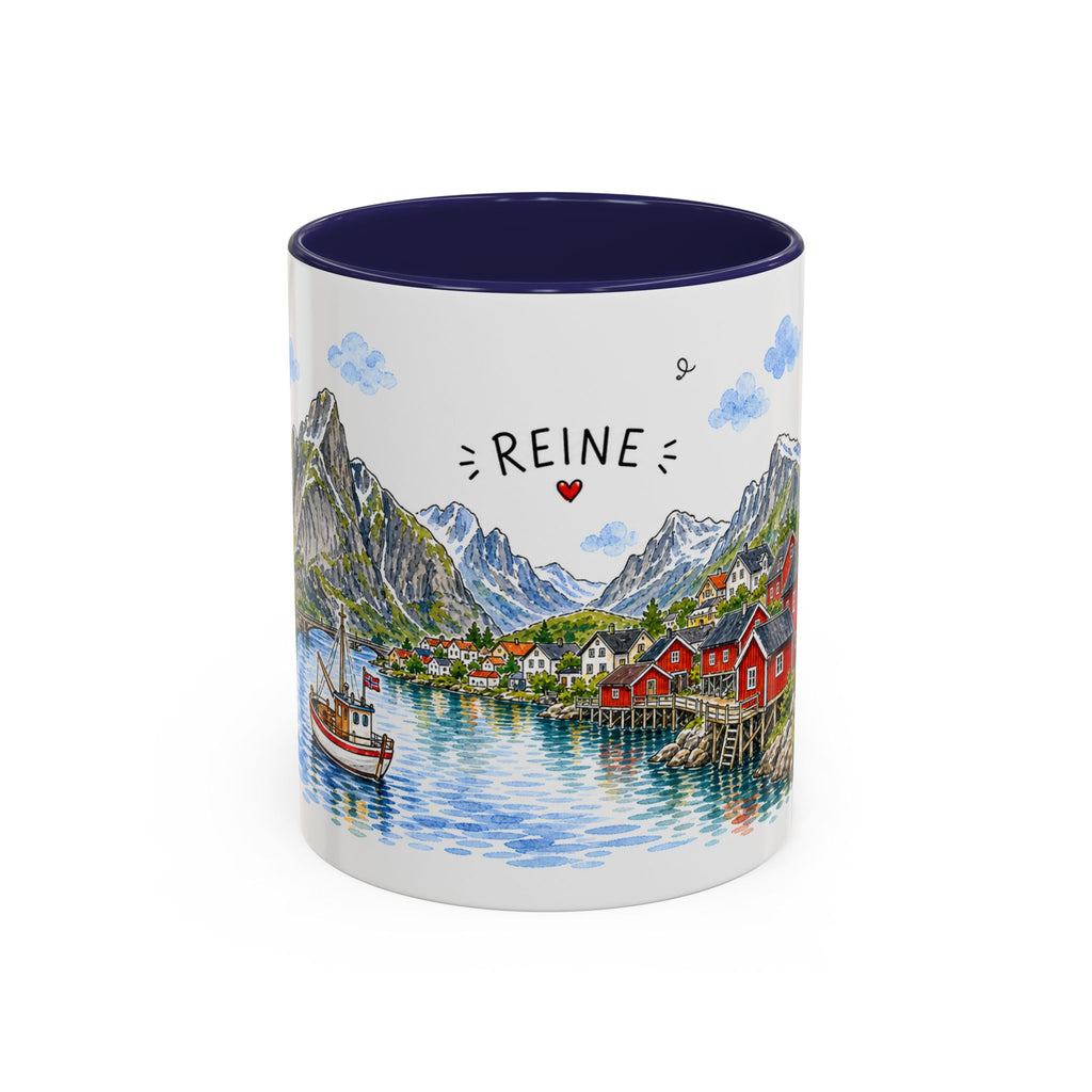 Reine Illustrated Travel Mug | Norway Souvenir Accent Coffee Mug | 11oz 15oz Ceramic Cup