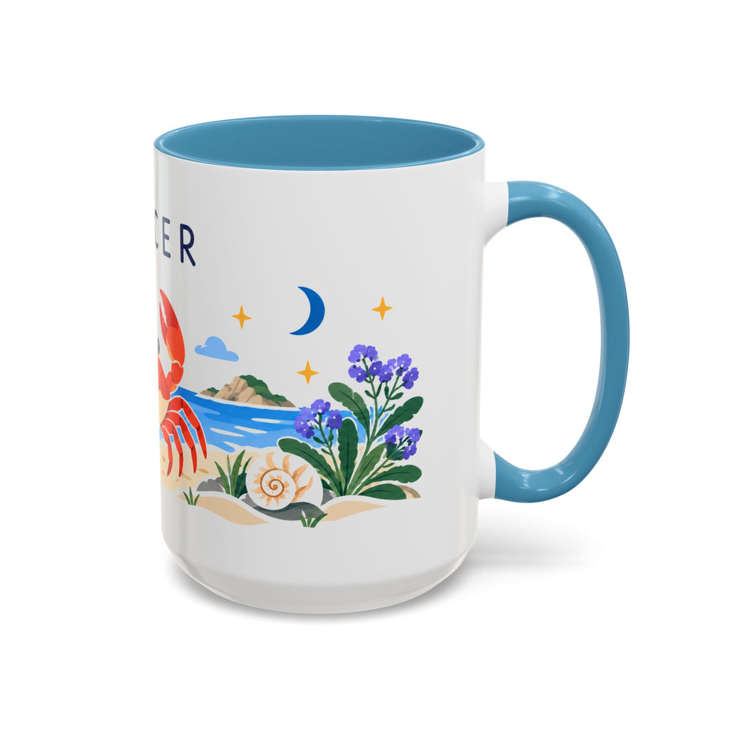 Cancer Zodiac Coffee Mug | Crab and Coastal Design | Astrology Birthday Gift | 11 oz 15 oz Ceramic Accent Mug