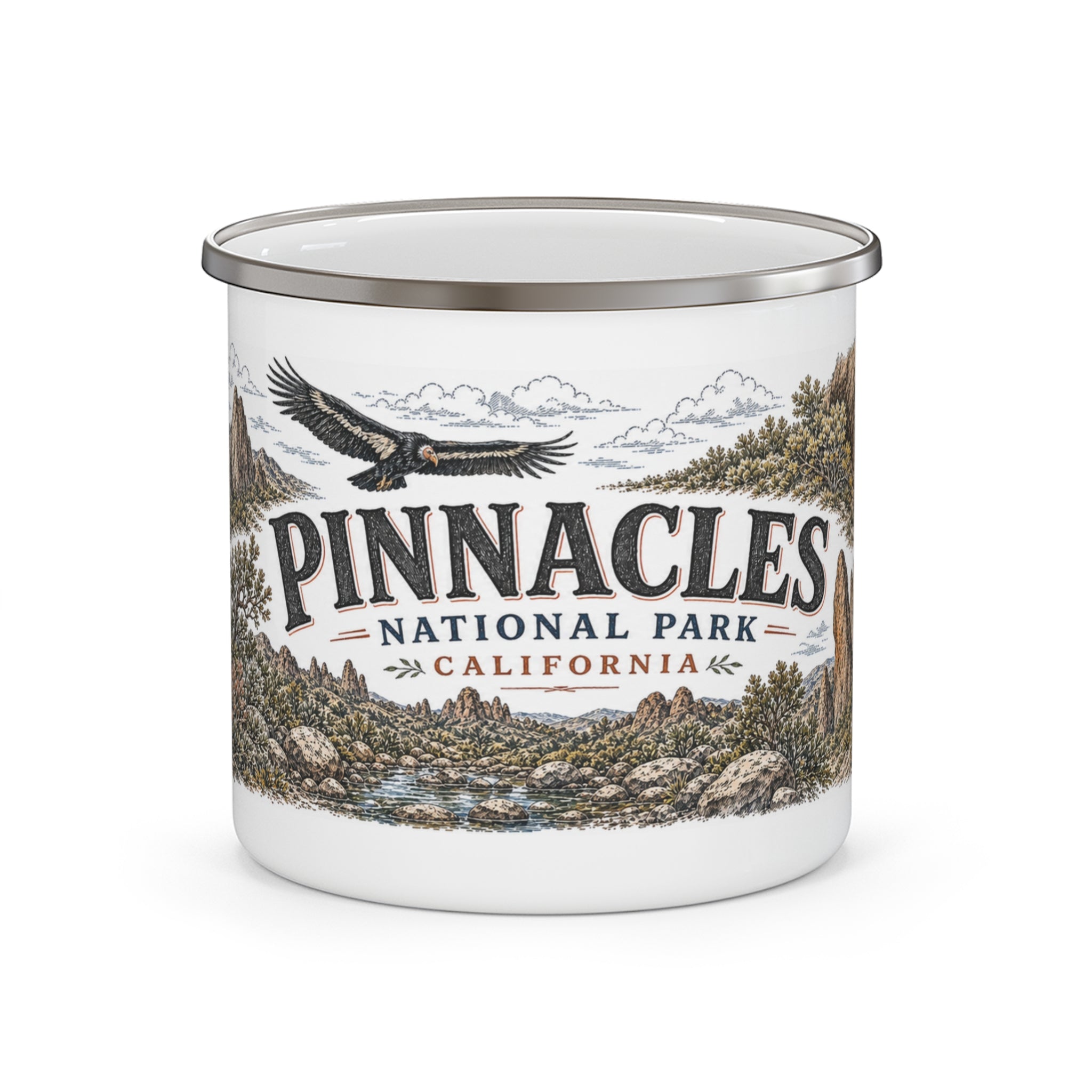 Pinnacles National Park Vintage Enamel Camping Mug | 12oz National Park Hiking Gift