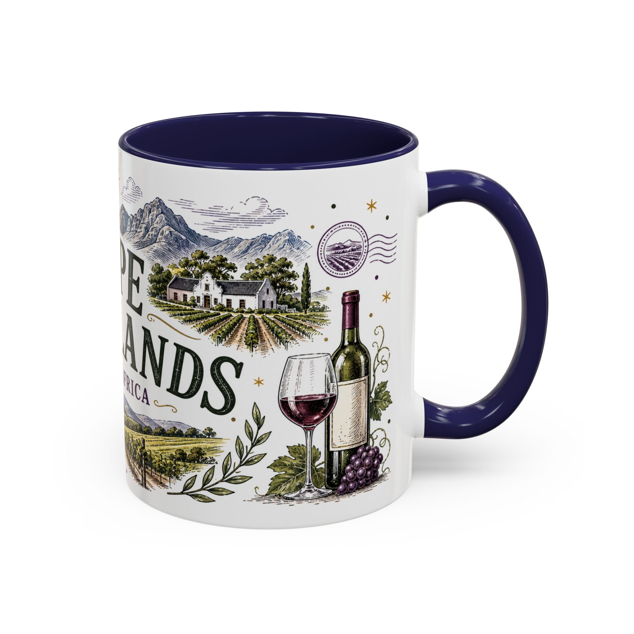 Cape Winelands Coffee Mug | Travel Destination Souvenir Gift | Accent Color Ceramic 11oz 15oz