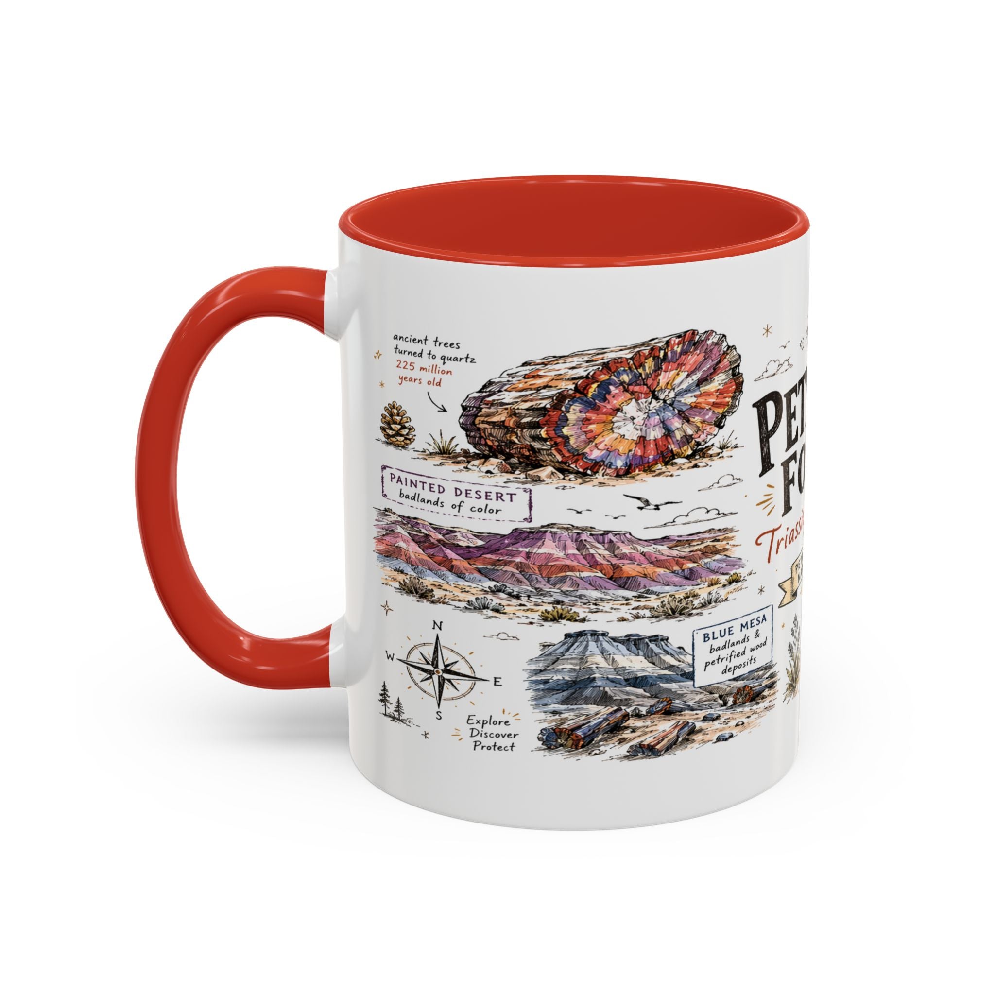 Petrified Forest National Park Coffee Mug | Arizona Painted Desert Fossil Gift | Accent Color Ceramic 11oz 15oz