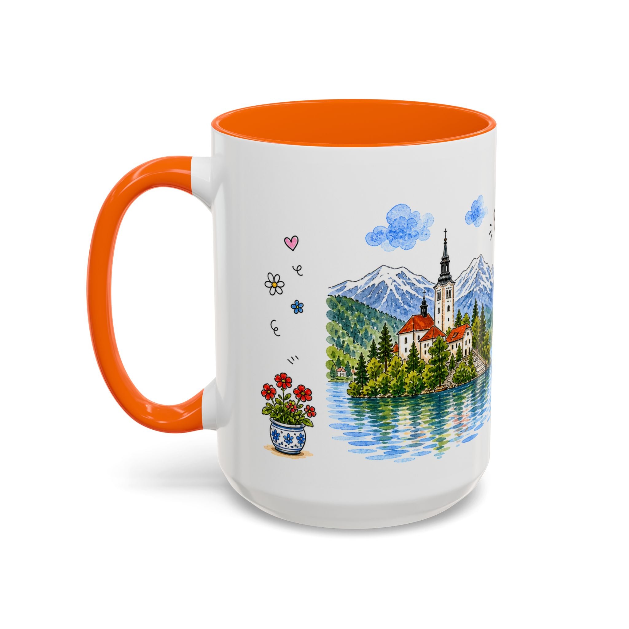 Bled Illustrated Travel Mug | Slovenia Souvenir Accent Coffee Mug | 11oz 15oz Ceramic Cup