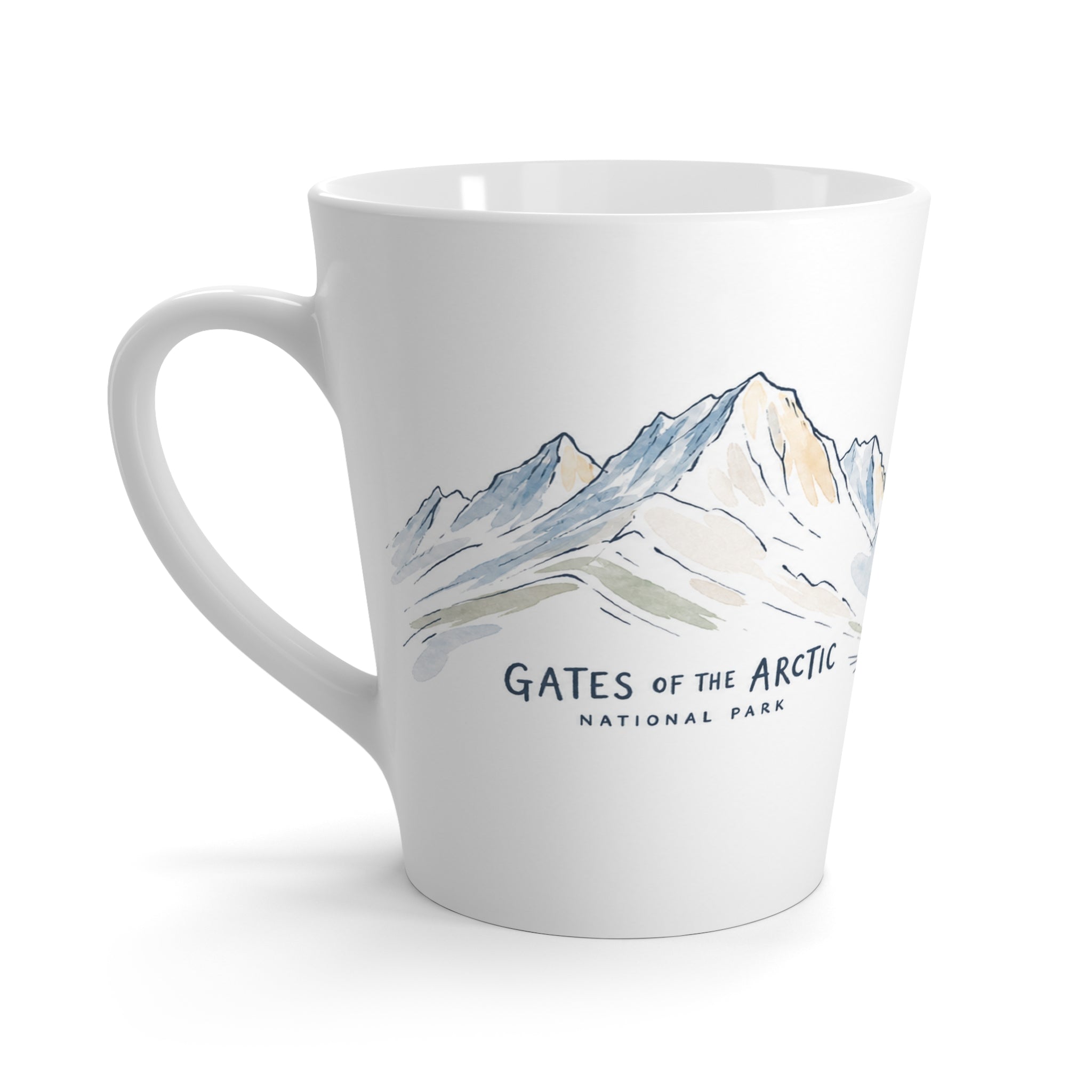 Gates of the Arctic National Park Latte Mug | Pastel Watercolor Nature Coffee Cup | 12 oz Travel Souvenir Gift