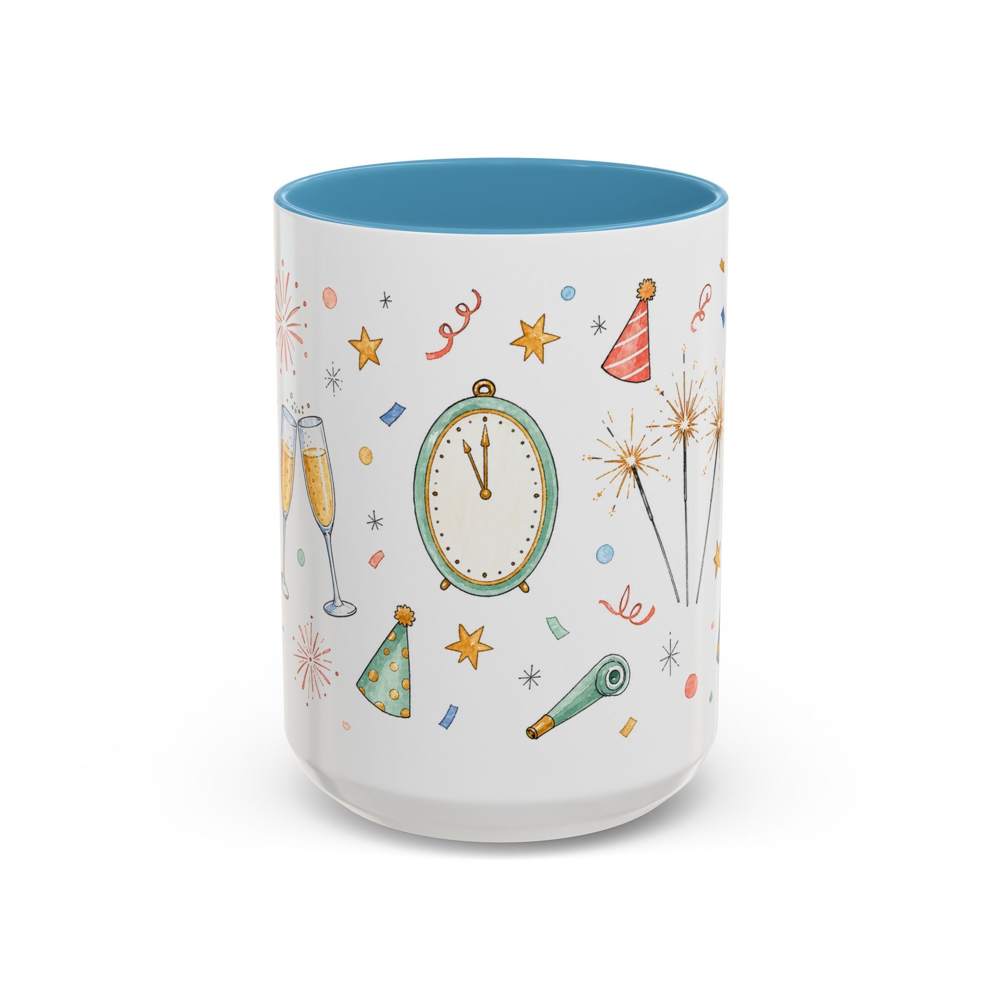 New Year Sparkler Mug | Champagne Toast Watercolor Party Gift | Accent Cup 11oz 15oz