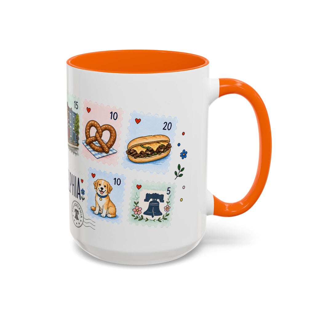 Philadelphia Coffee Mug | Postage Stamp Collage Mug | Travel Souvenir Accent Cup 11oz 15oz