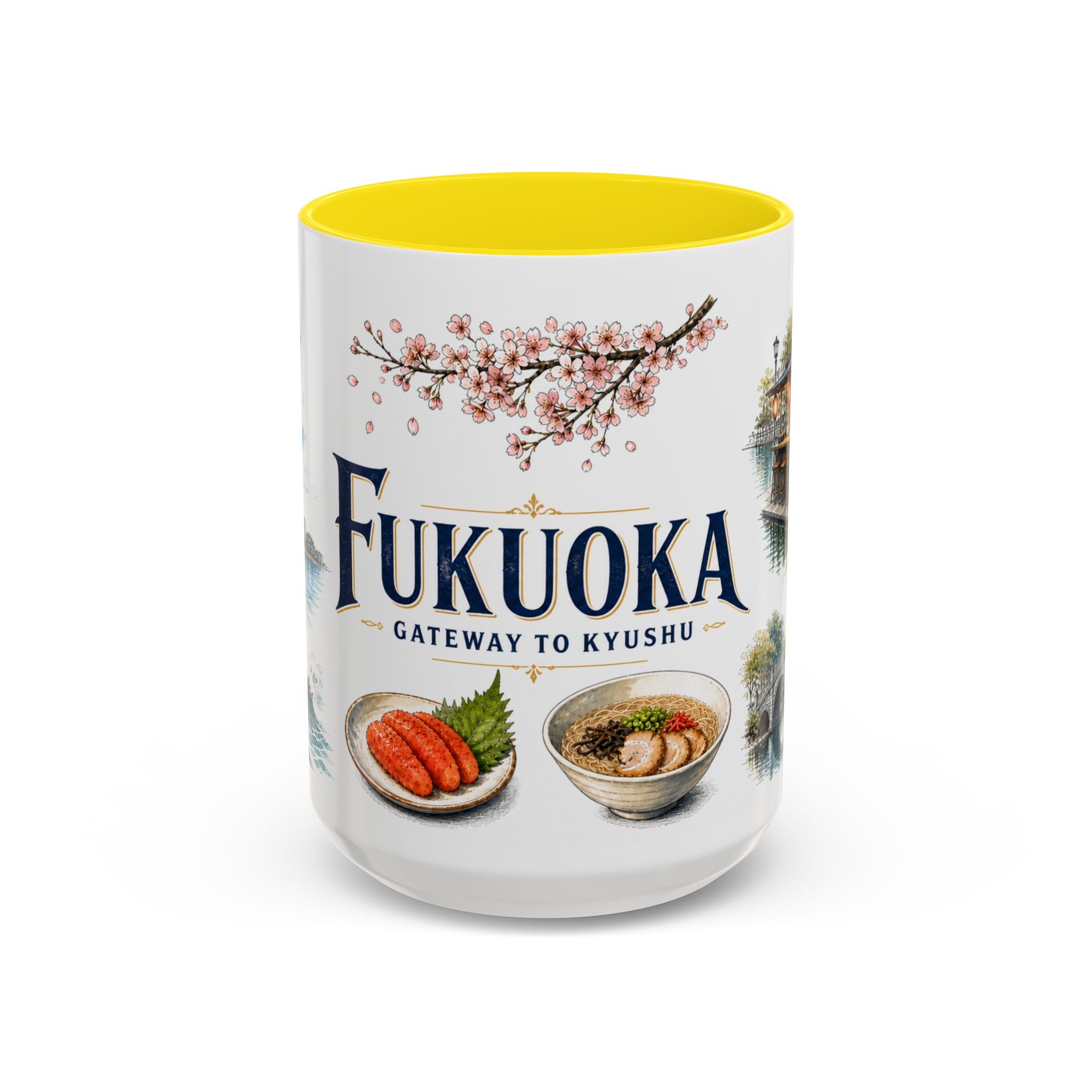 Fukuoka Coffee Mug | Japan Travel Souvenir | Vintage Illustrated City Gift | 11 oz 15 oz Accent Mug