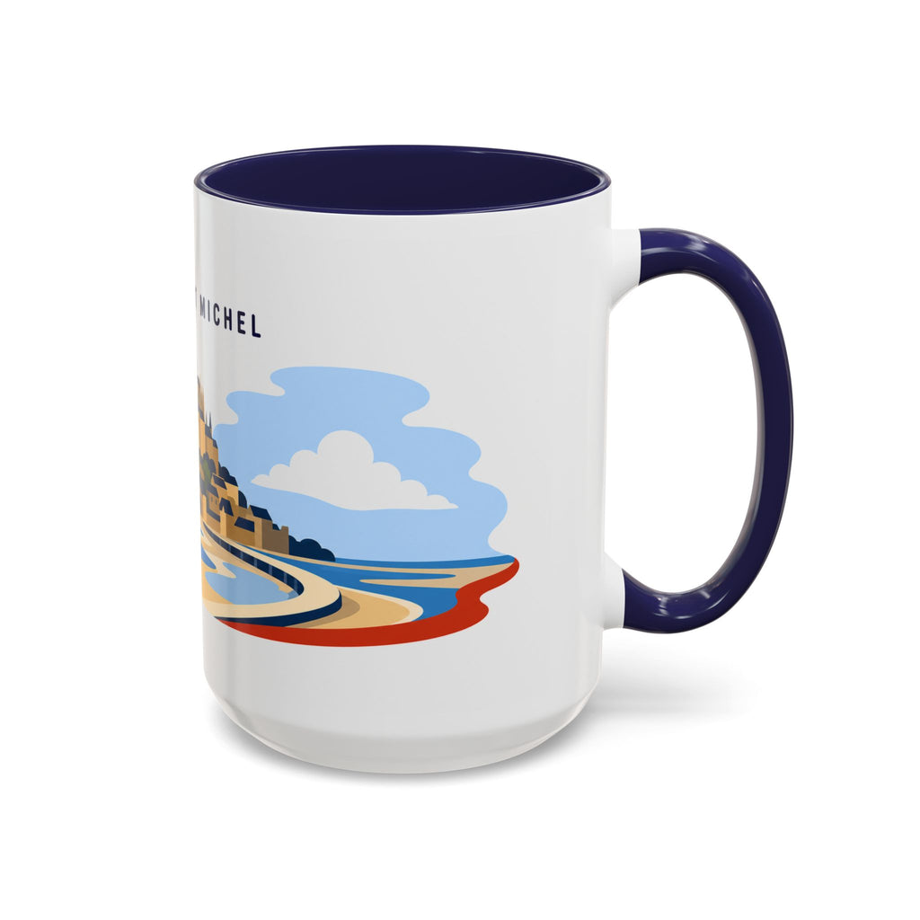Mont Saint Michel Coffee Mug | Travel Destination Souvenir Gift | Accent Color Ceramic 11oz 15oz