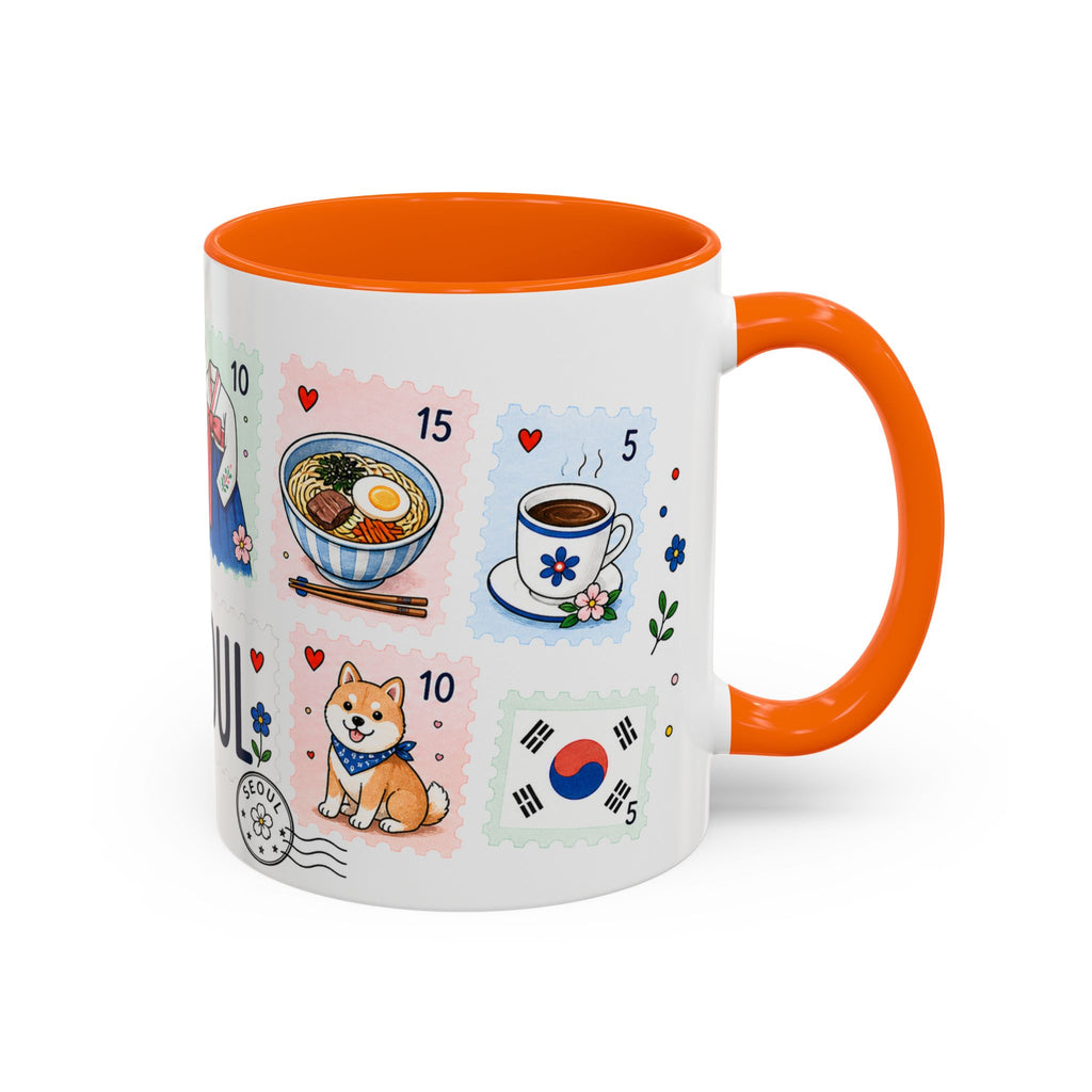Seoul Coffee Mug | Postage Stamp Collage Mug | Travel Souvenir Accent Cup 11oz 15oz