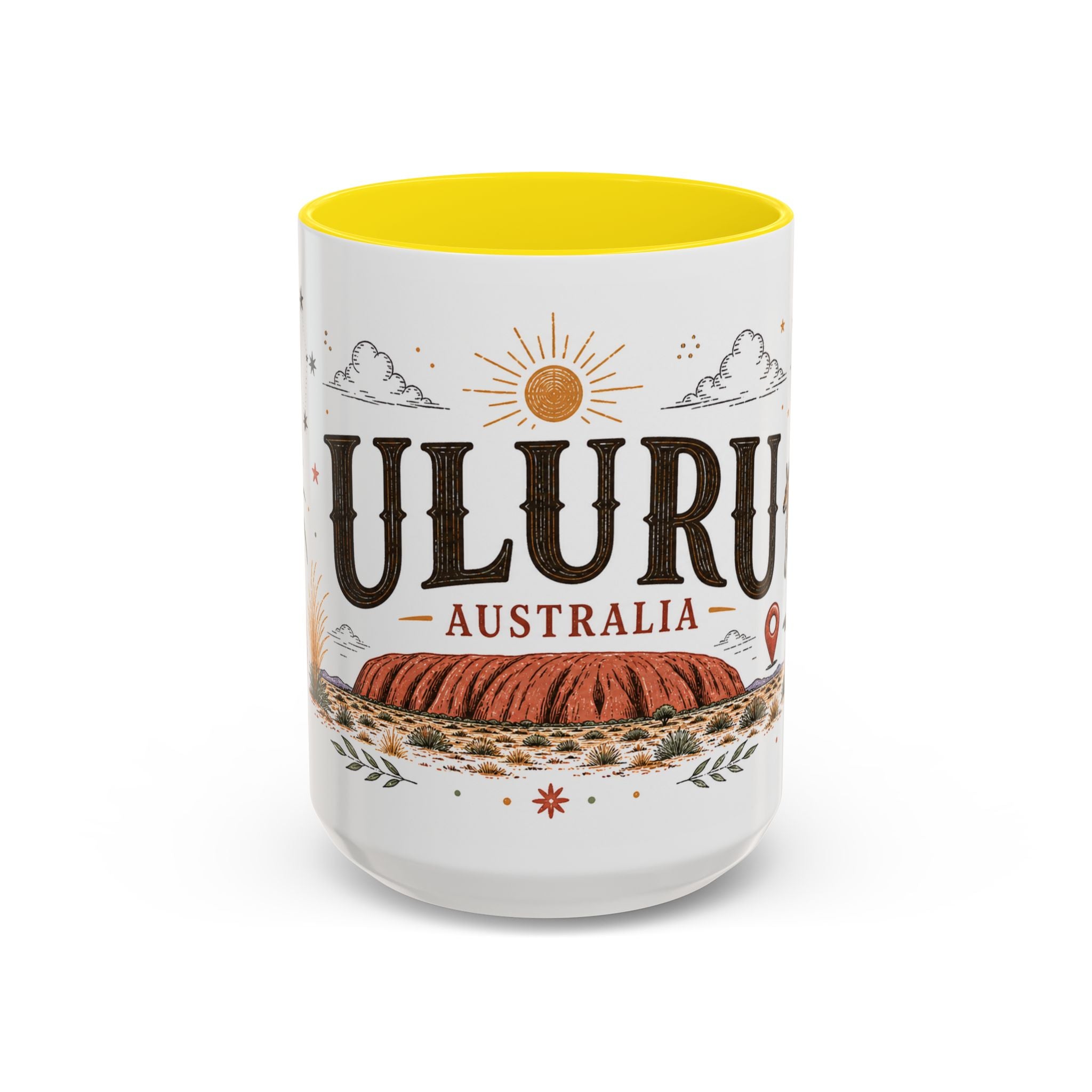 Uluru Coffee Mug | Travel Destination Souvenir Gift | Accent Color Ceramic 11oz 15oz