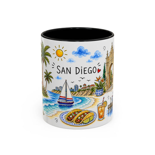 San Diego Illustrated Travel Mug | City Souvenir Accent Coffee Mug | 11oz 15oz Ceramic Cup